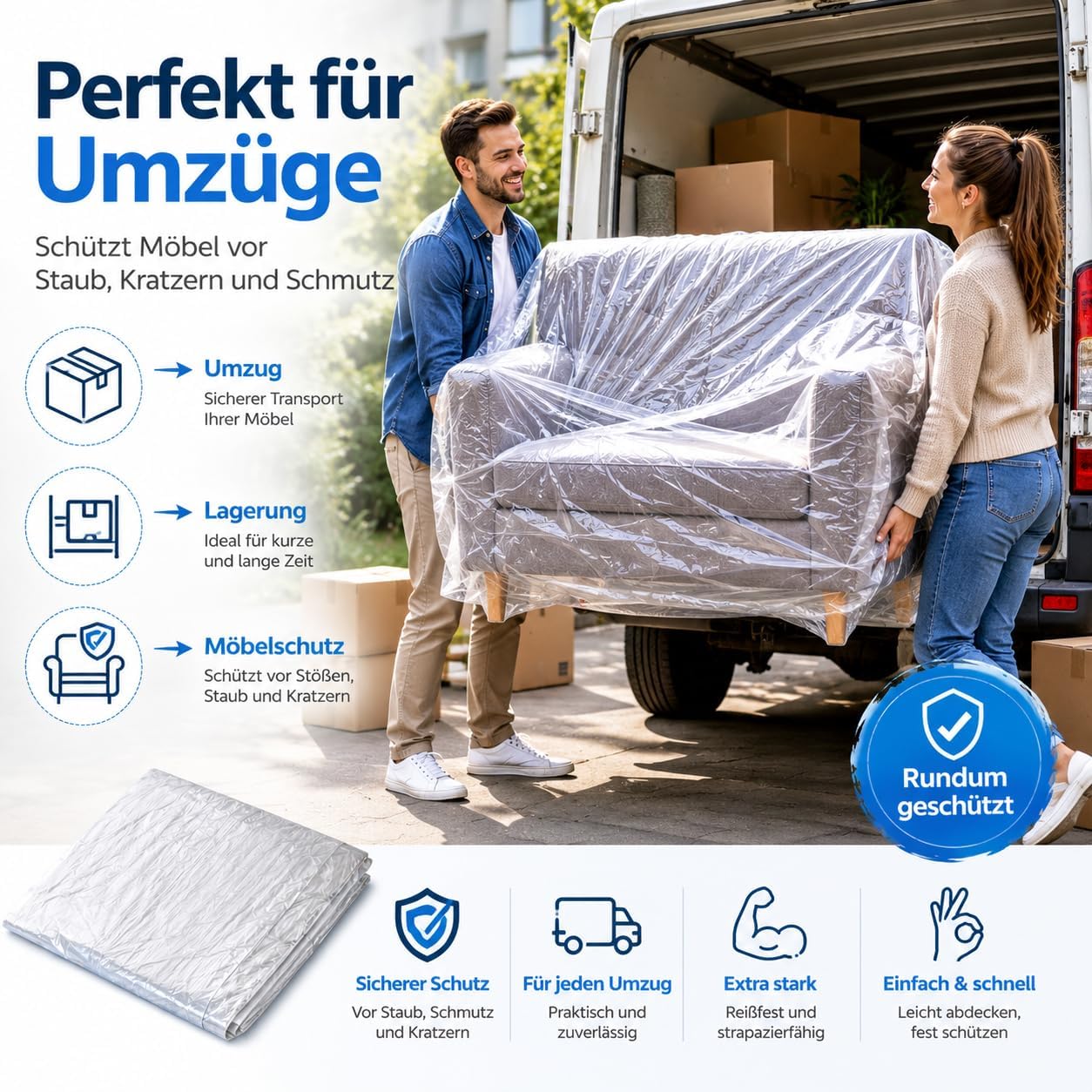 Detalle 2 de 6-pack målarpresenning 4 x 5 m – transparent och extra stark täckfolie