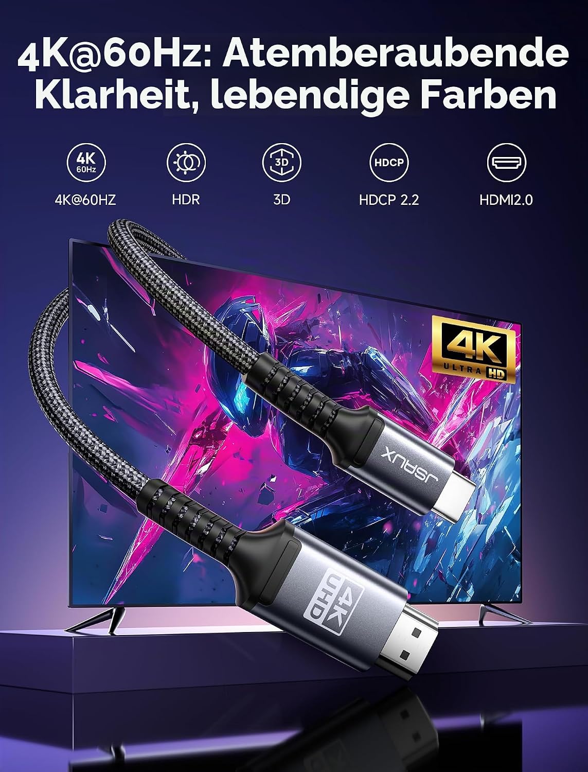 Detalle 2 de JSAUX USB C auf HDMI Kabel 4K@60Hz 2M