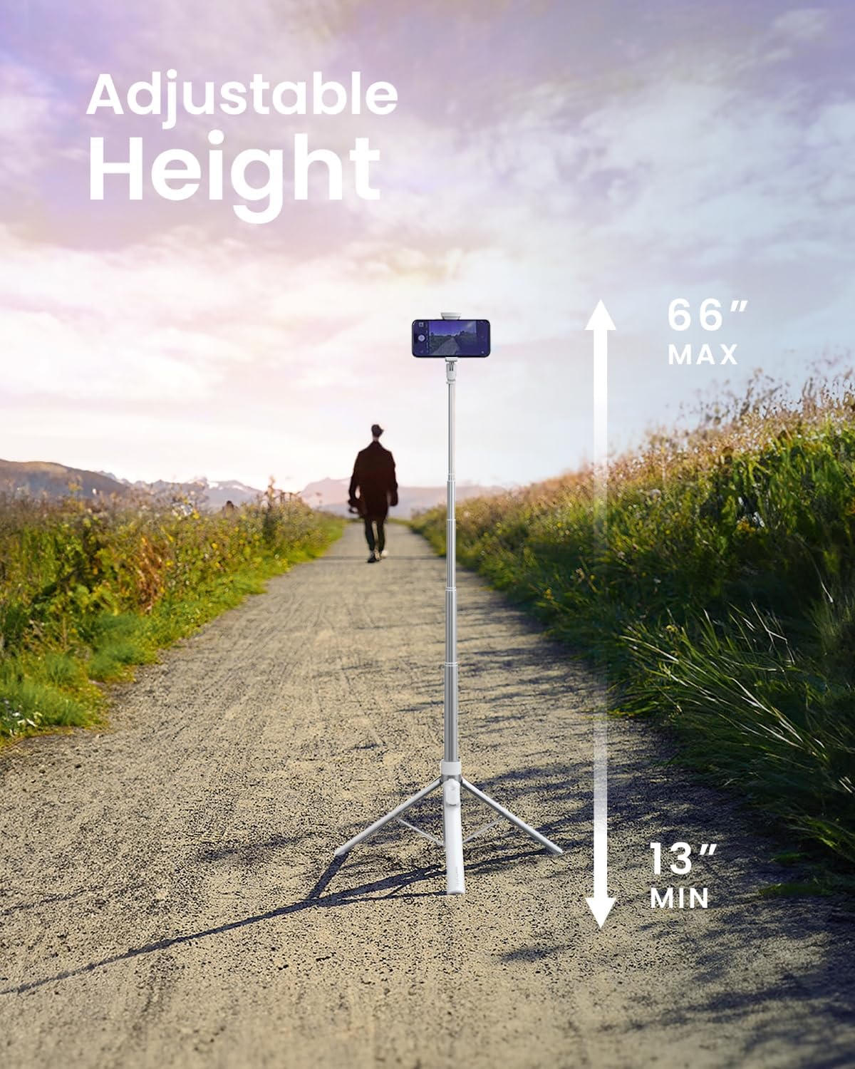 Detalle de KraftGeek Automatic Phone Tripod for Smartphone — 66" Portable Selfie Stick Tripod
