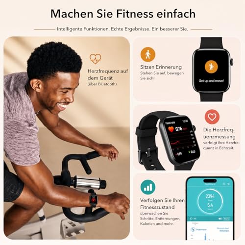 Detalle de AOYBWK Smartwatch Damen/Herren mit Telefonfunktion – 1,85" HD Touch, 140+ Sportmodi, IP68