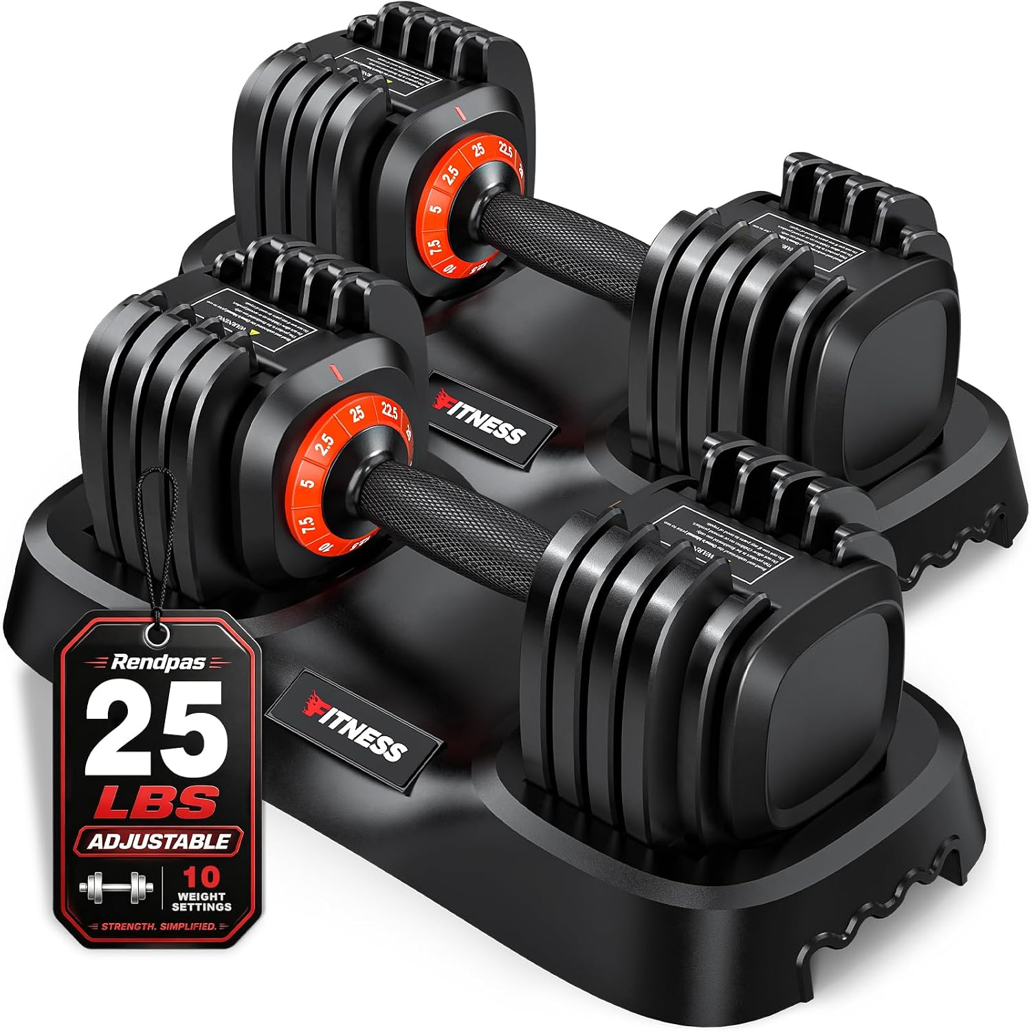 Detalle de Rendpas Adjustable Dumbbells, 2.5–25 lb Pair, 10 Settings, Quick-Lock
