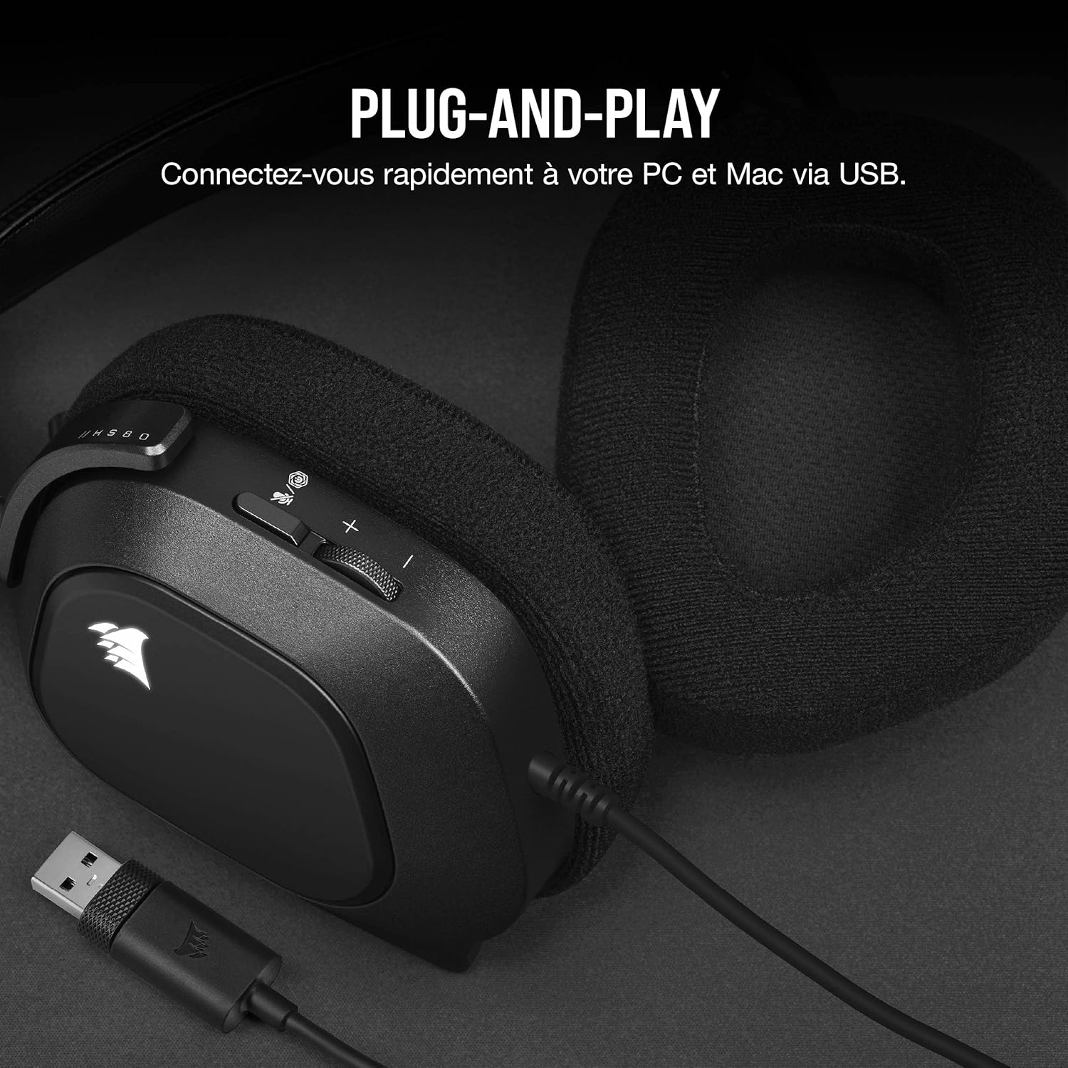 Thumbnail 4 de Corsair HS80 RGB USB : casque gaming premium avec Dolby Son Surround 7.1 et micro omnidirectionnel