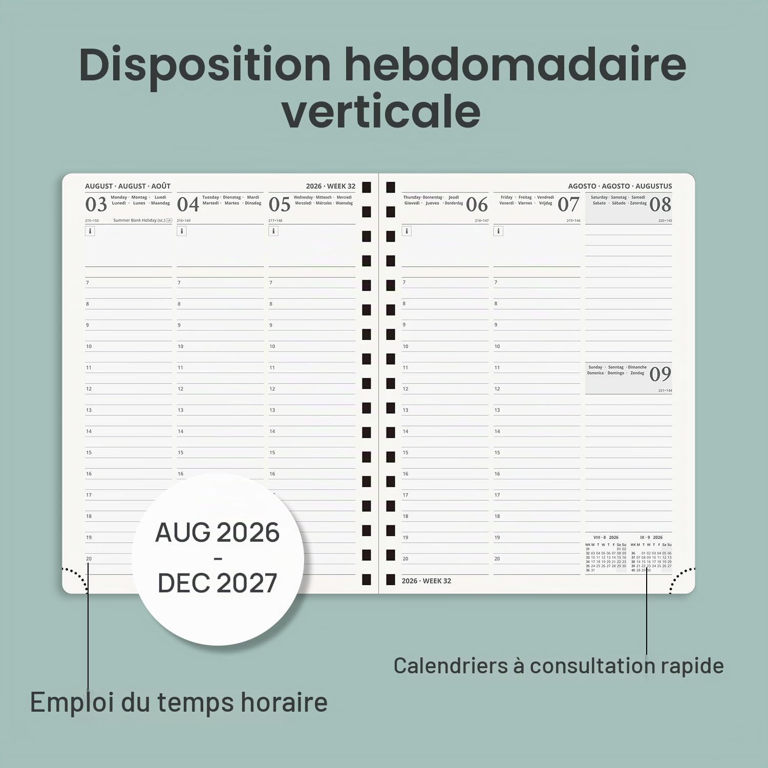 Detalle de POPRUN 27-AW6LO7-PE weekagenda 2026-2027, verticaal uurrooster, paars