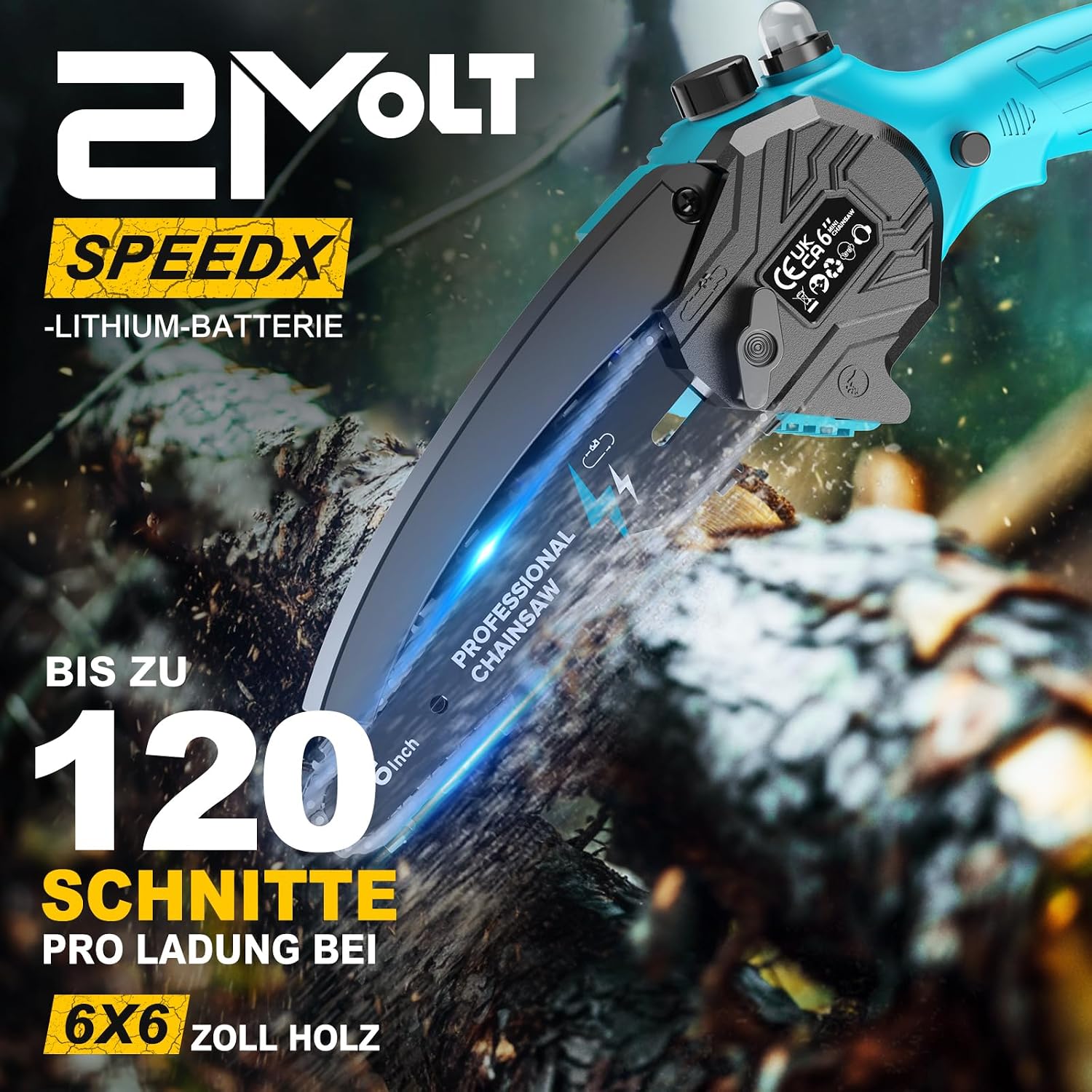 Thumbnail 1 de Mini Kettensäge 6 Zoll mit 2x4000mAh Akku 🪚