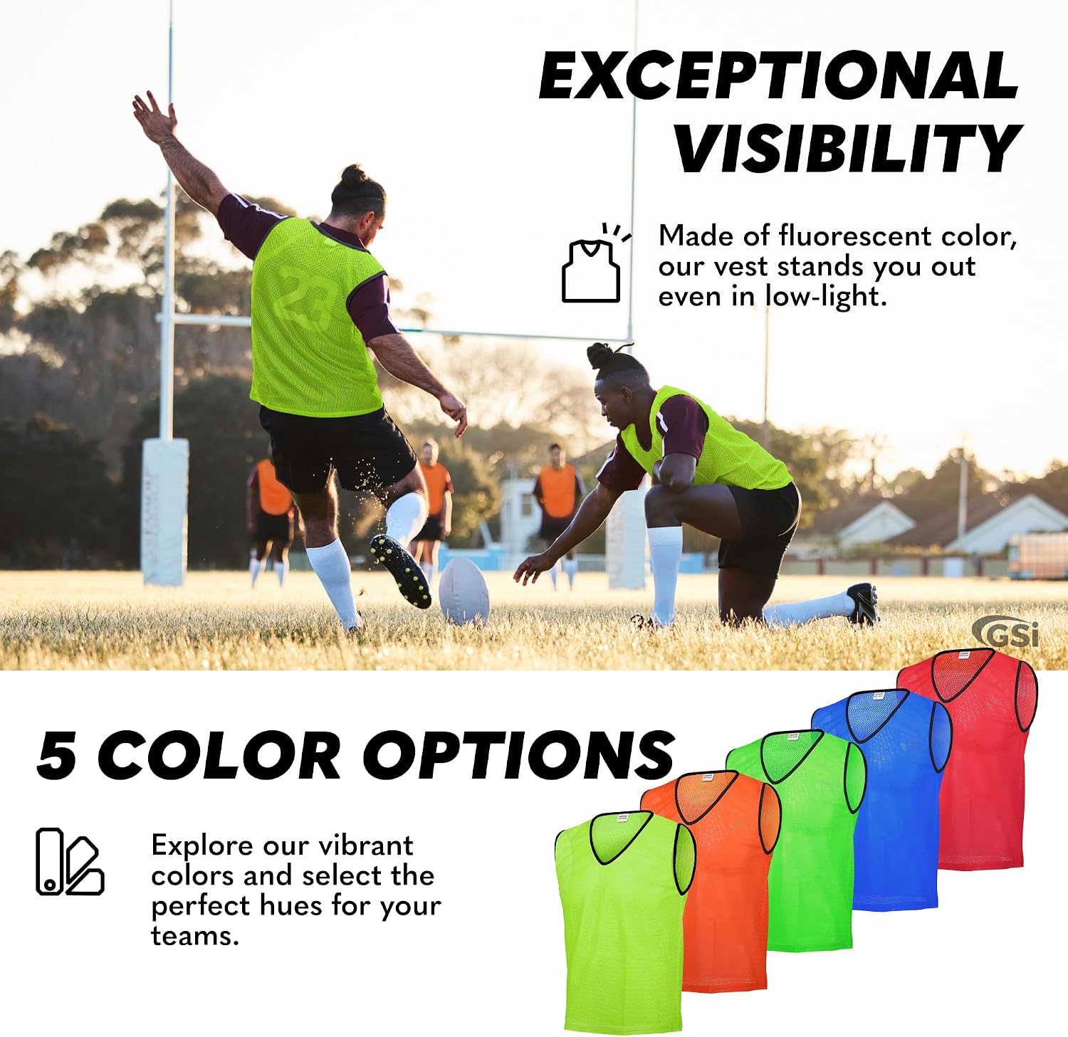 Detalle de GSi Sports Pinnies mesh training vests (packs of 6 or 12) – free size, orange high-vis pack
