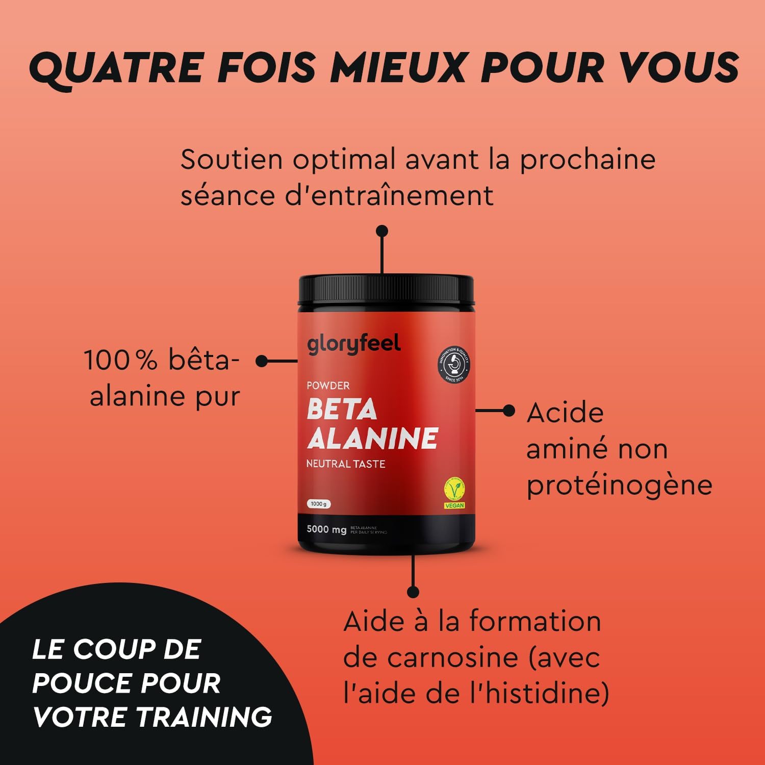 Detalle de Beta alanine en poudre 1000 g – 5000 mg par portion, pré-workout vegan +99% pur