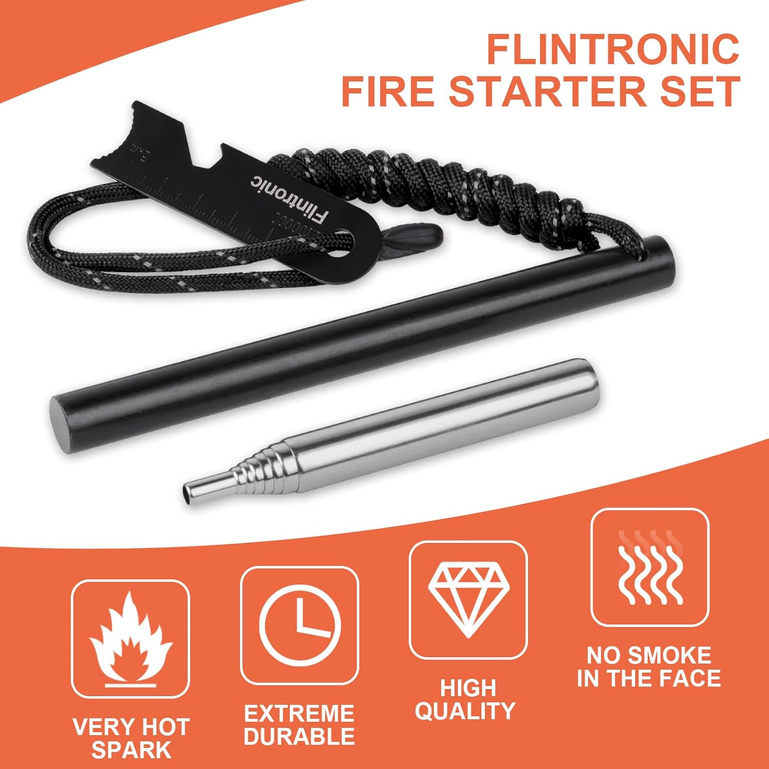 Thumbnail 3 de Survival Fire Steel, Flint Striker with Whistle, Scraper & Tools – Outdoor Fire Starter Kit