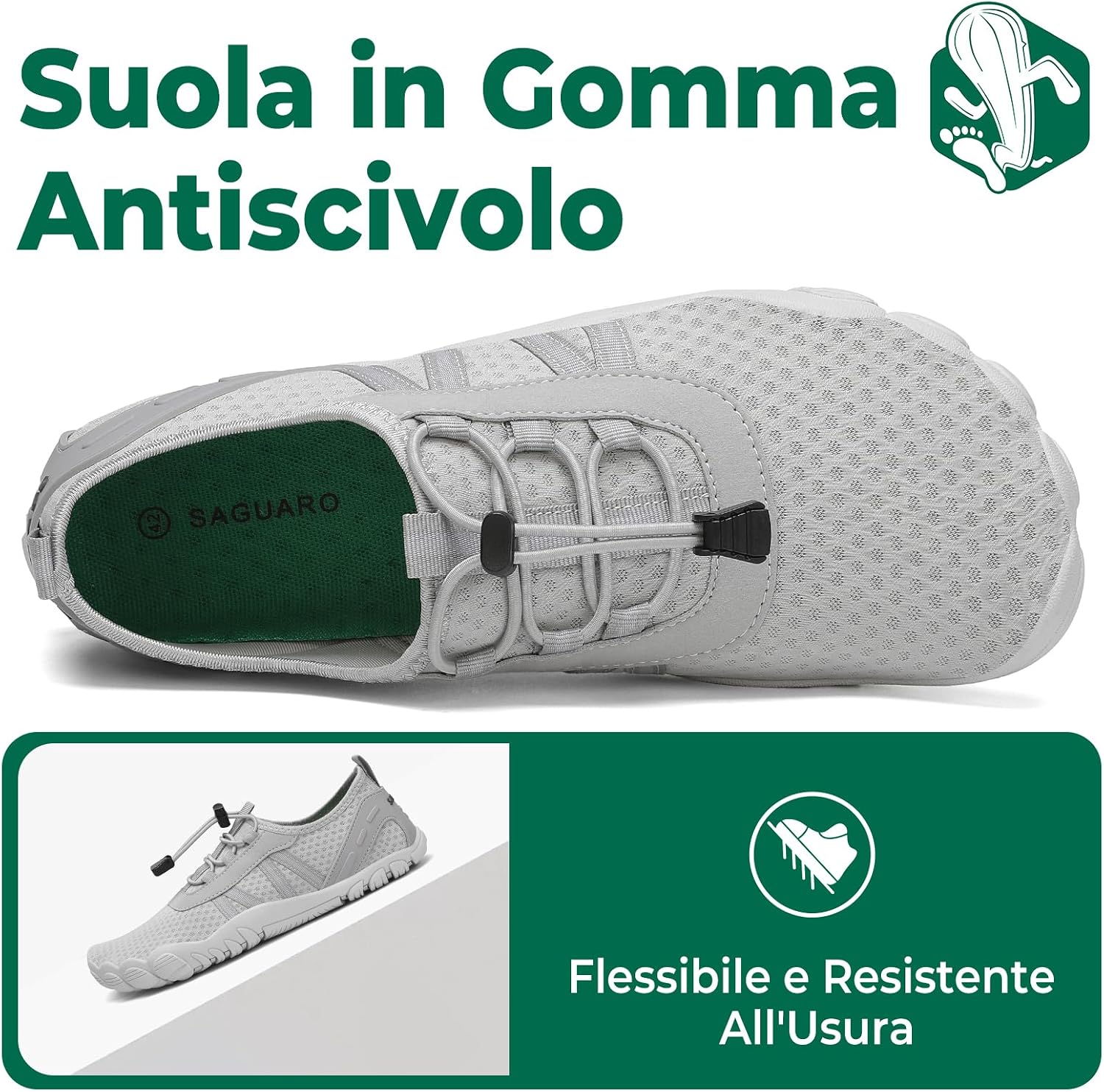 Detalle de SAGUARO Scarpe da scoglio uomo donna con asciugatura rapida, suola antiscivolo e punta a cinque dita (Gr. 36-48)