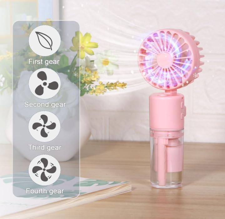 Detalle 2 de JIZZU CZ-B010-1-EU handhållen dimfläkt, rosa, 4 hastigheter och 4 000 mAh