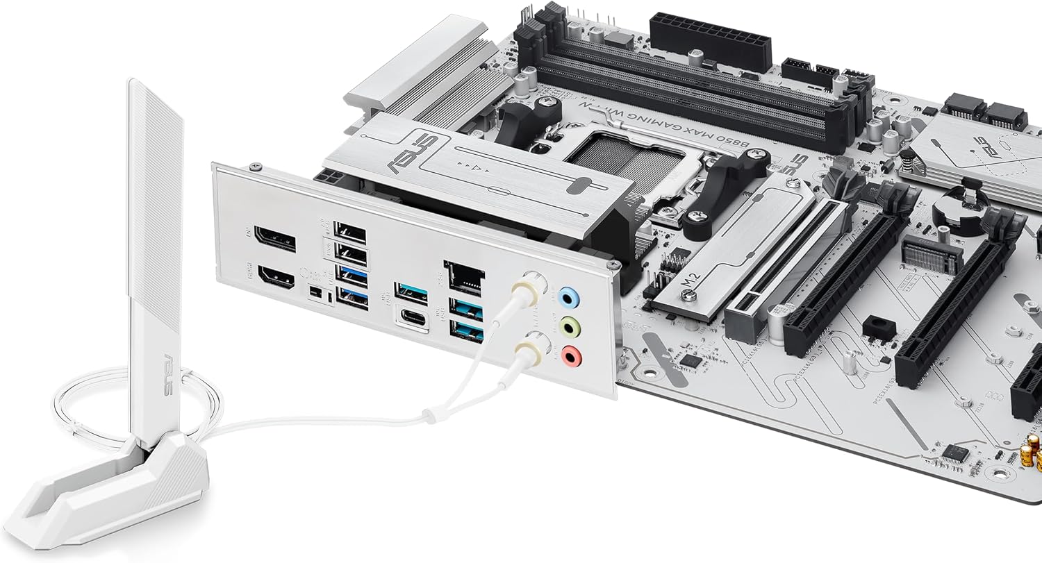 Detalle de ASUS B850 MAX GAMING WIFI W — Carte mère ATX WiFi 6E pour AMD AM5, PCIe 5.0 et DDR5