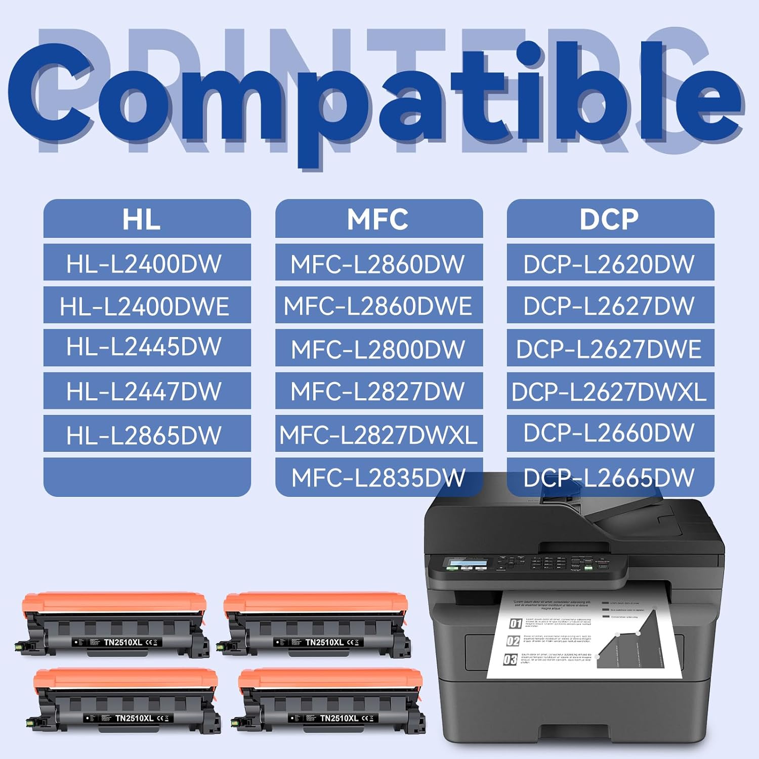 Thumbnail 2 de Lemero TN2510 / TN2510XL Toner kompatibel (4er-Pack) für Brother MFC & HL in Schwarz mit Chip