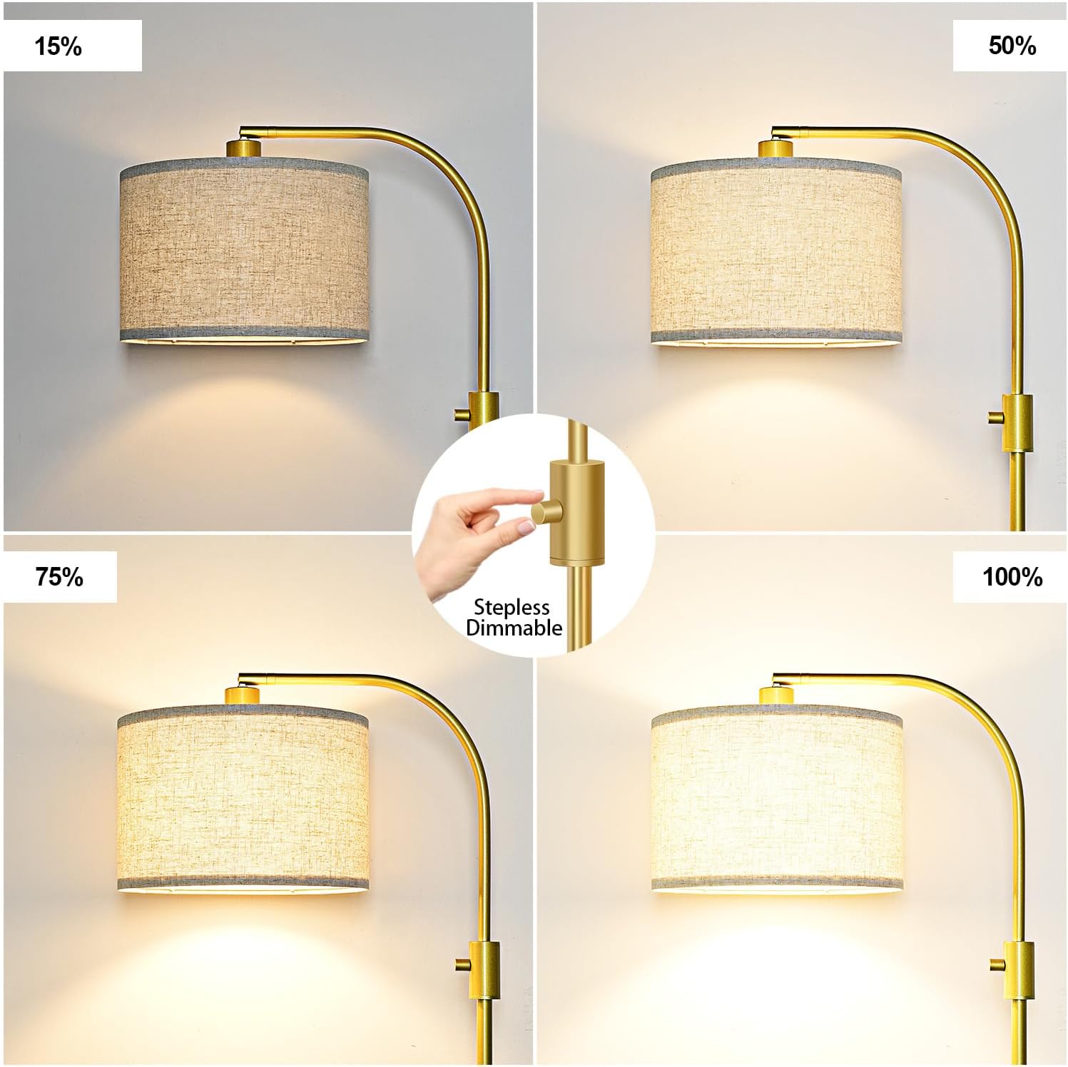 Detalle de Nintiue F1599 Arc Floor Lamp, 65-Inch, Dimmable with Linen Shade