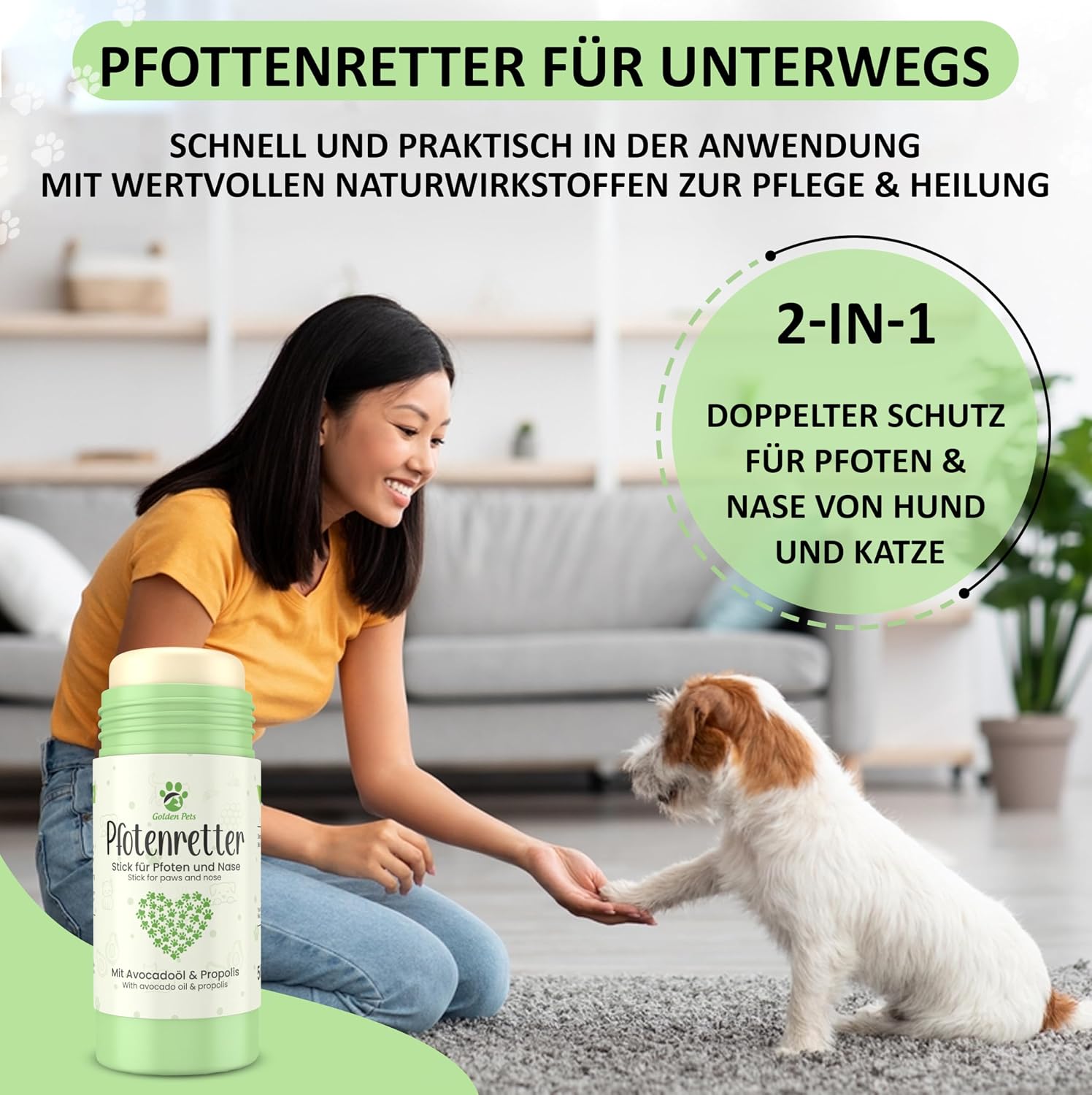 Detalle 2 de Golden Pets Pfotenbalsam Stick 100% natürlich 🐾