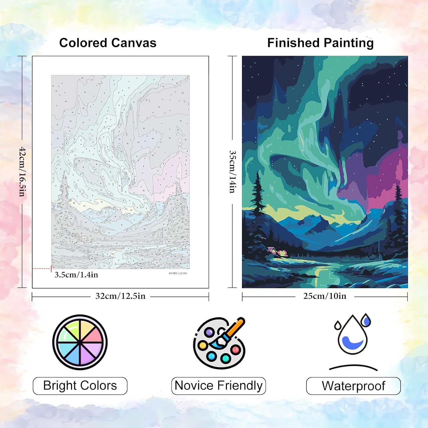 Detalle de Aurora Paint by Numbers for Adults – 6 Pack Canvas by Numbers (25x35cm)
