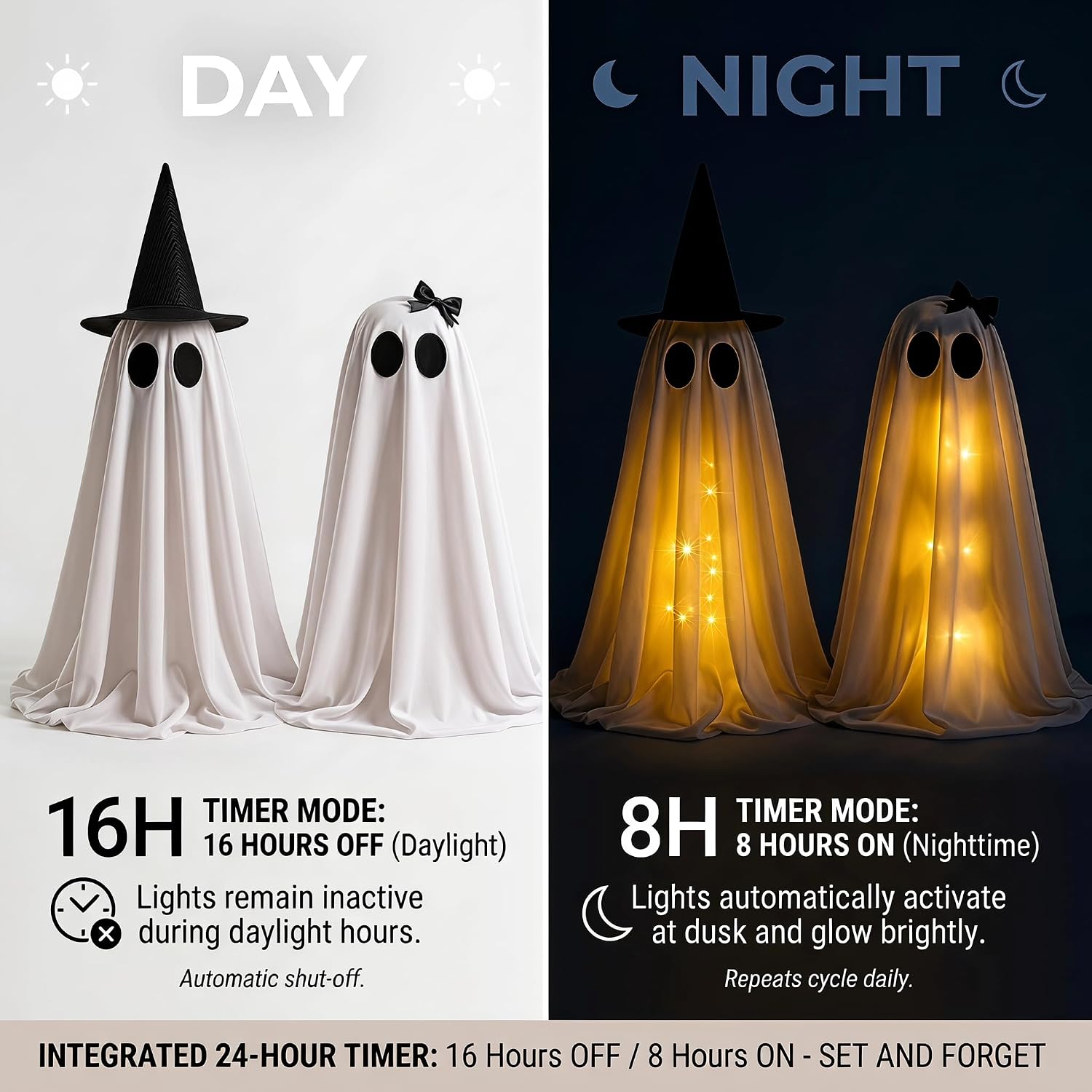 Detalle 2 de RIDGEPOLE RID-015 Standing Ghost Halloween Decorations, Warm White LEDs, 2-Pack