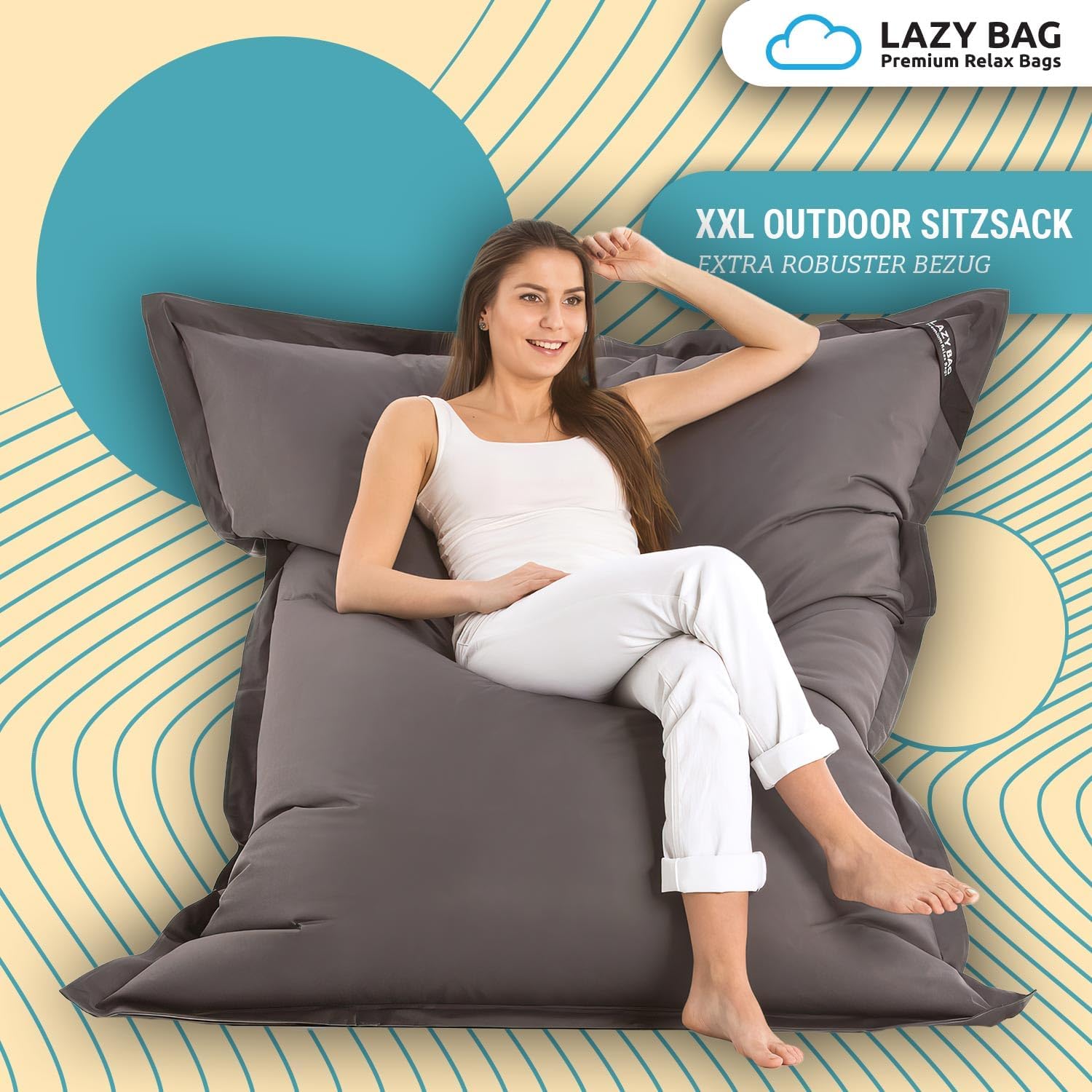 Detalle de LAZY BAG Riesen-Sitzsack Classic XXL 140x180 cm – 2-in-1 Sofa zum Sitzen oder Liegen