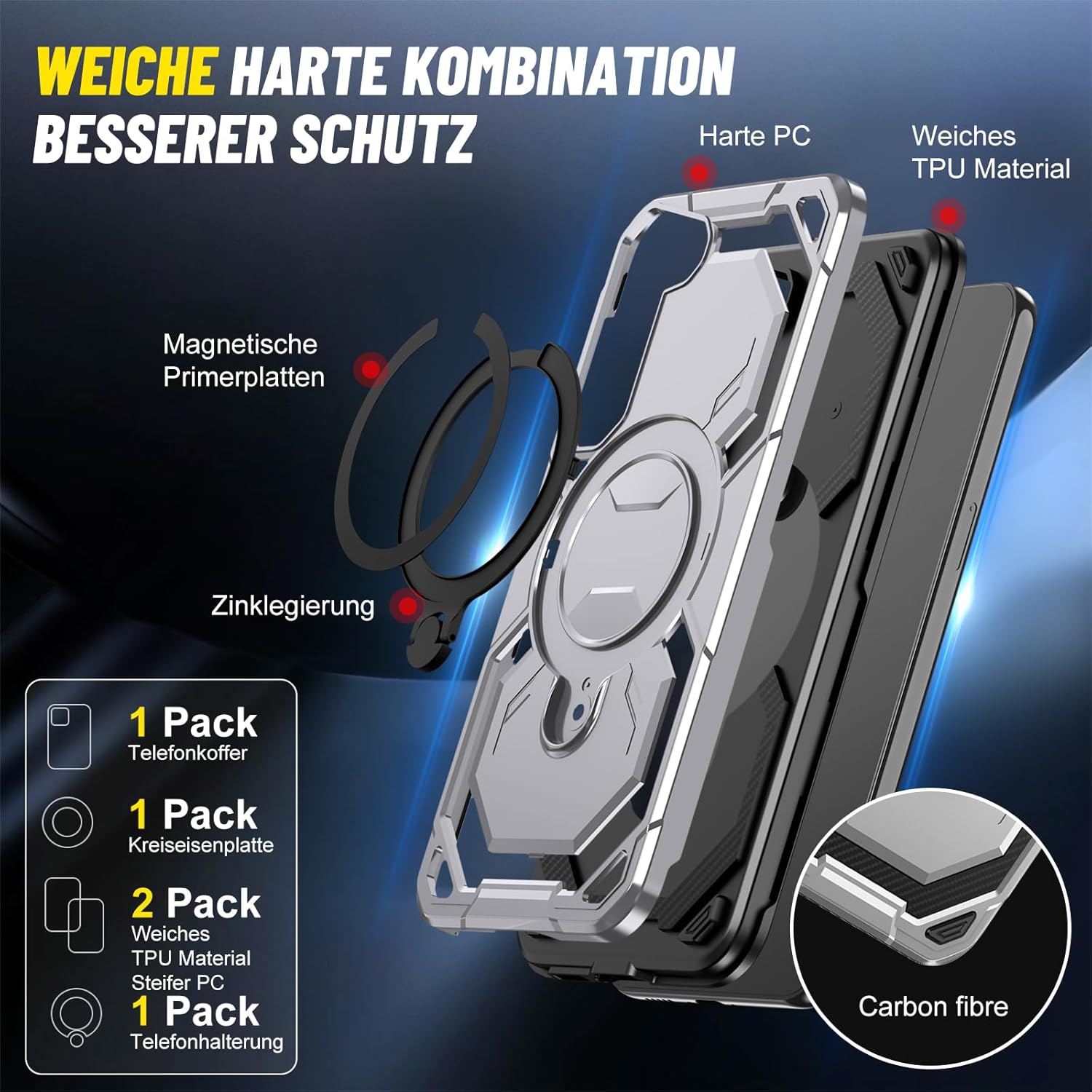 Thumbnail 4 de Vanki Hülle für Samsung Galaxy S23 – MagSafe-kompatibel, Militärschutz, Standring, Grau