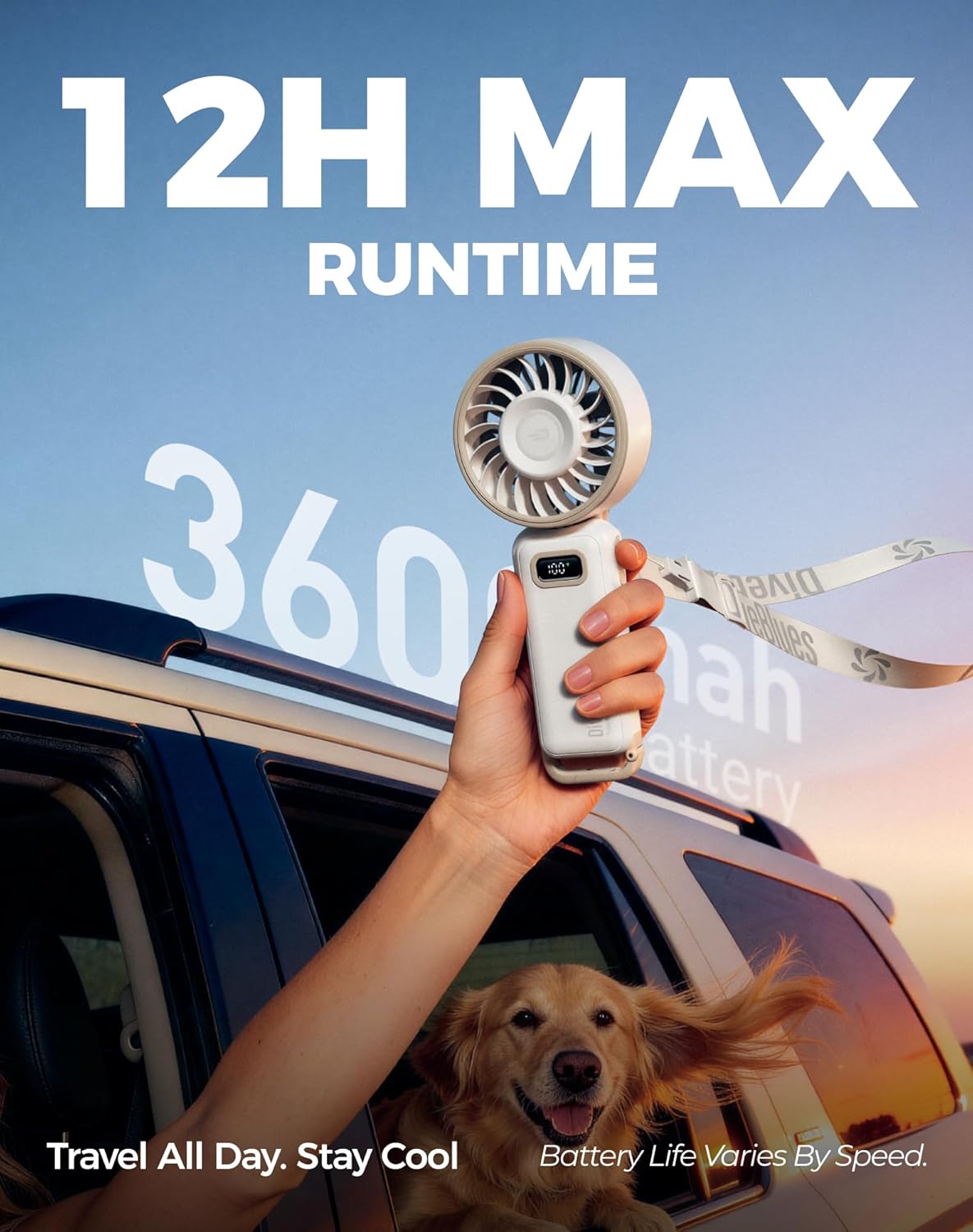 Thumbnail 3 de Diveblues Handheld Turbo Fan: 1–100 Speed, USB-C Rechargeable, 4-in-1 Portable Cooling