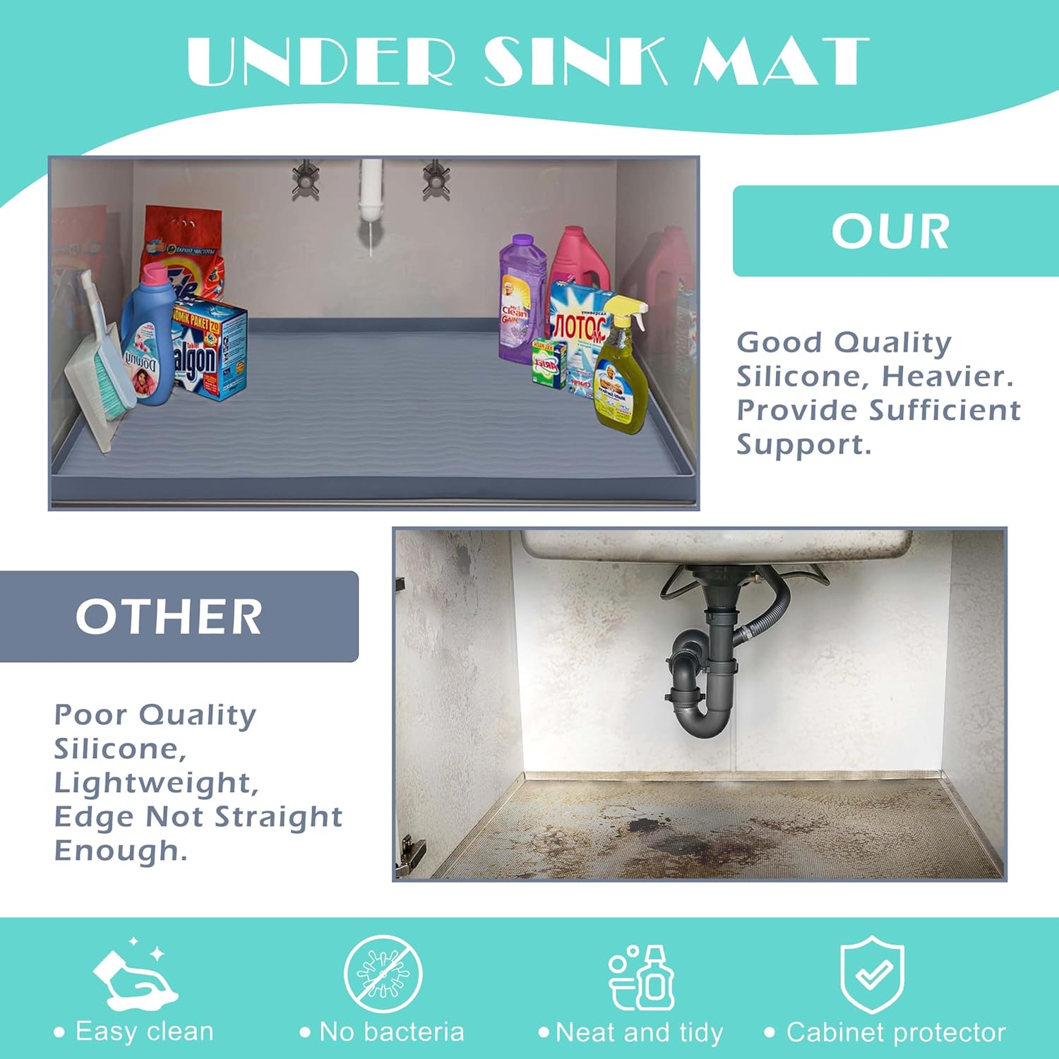 Thumbnail 4 de URMONA Waterproof Silicone Under Sink Mat 16'' x 10'' — Durable Cabinet Protector for Kitchen & Bathroom