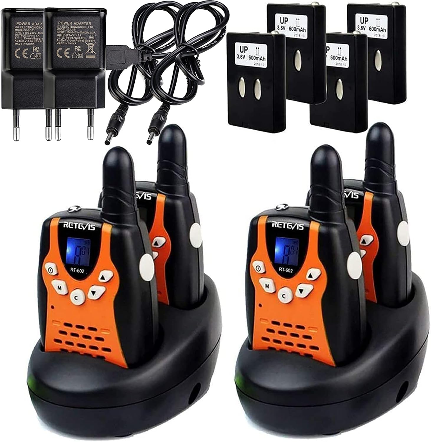 Detalle de Retevis RT602: Walkie Talkie per bambini ricaricabile con torcia, VOX e 8 canali (2 pezzi, arancione)