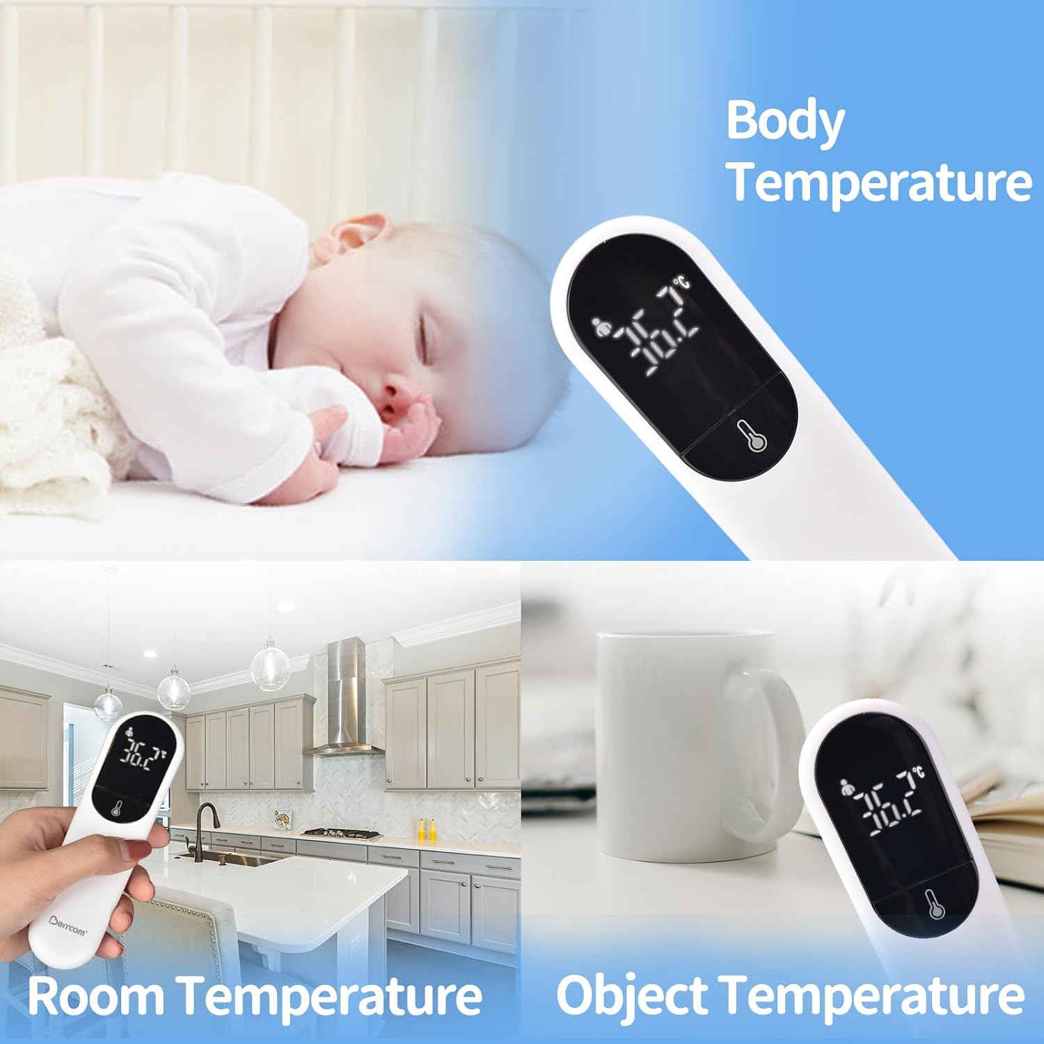Detalle 2 de Berrcom Kontaktloses Infrarot-Stirnthermometer mit Dual-Sonden-Technologie (für Kinder & Erwachsene)