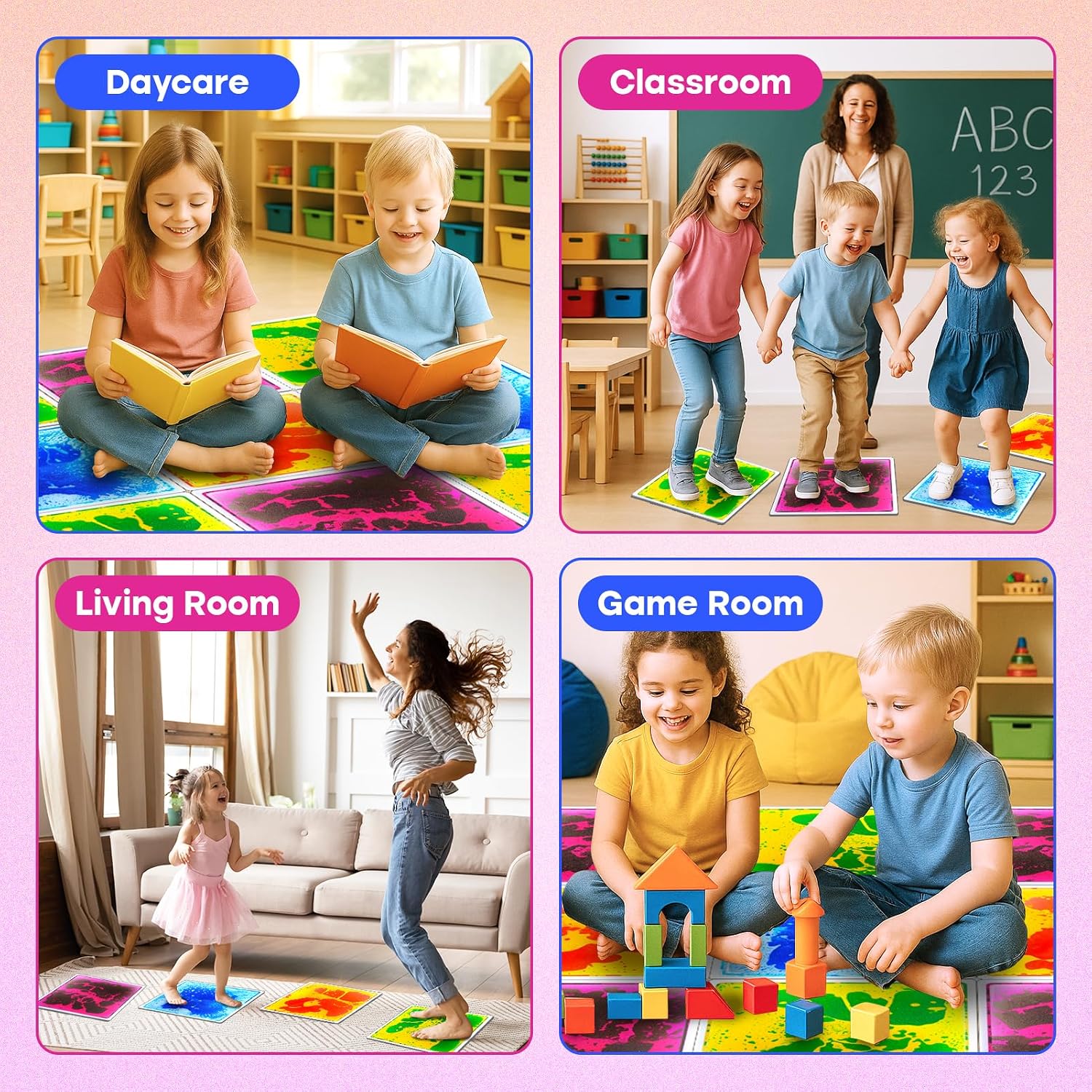 Detalle 2 de Sensory Floor Tiles for Kids Toddlers: 12x12 Liquid Lava Tiles (4 Pack) for Dexterous Play & Sensory Rooms
