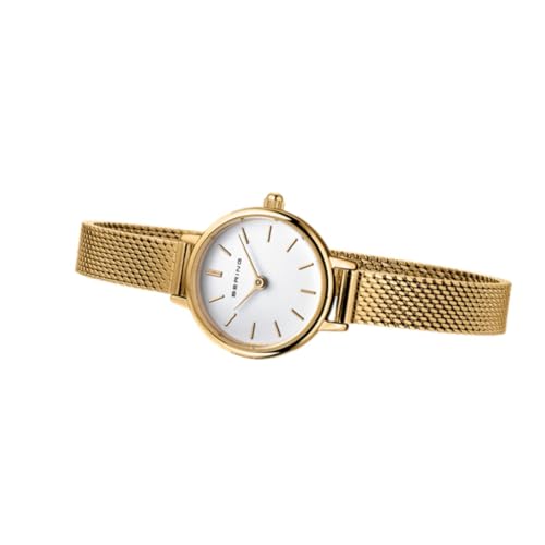 Detalle de BERING Women’s Quartz Watch con Caja de 22 mm y Correa Milanese en Oro — esfera blanca