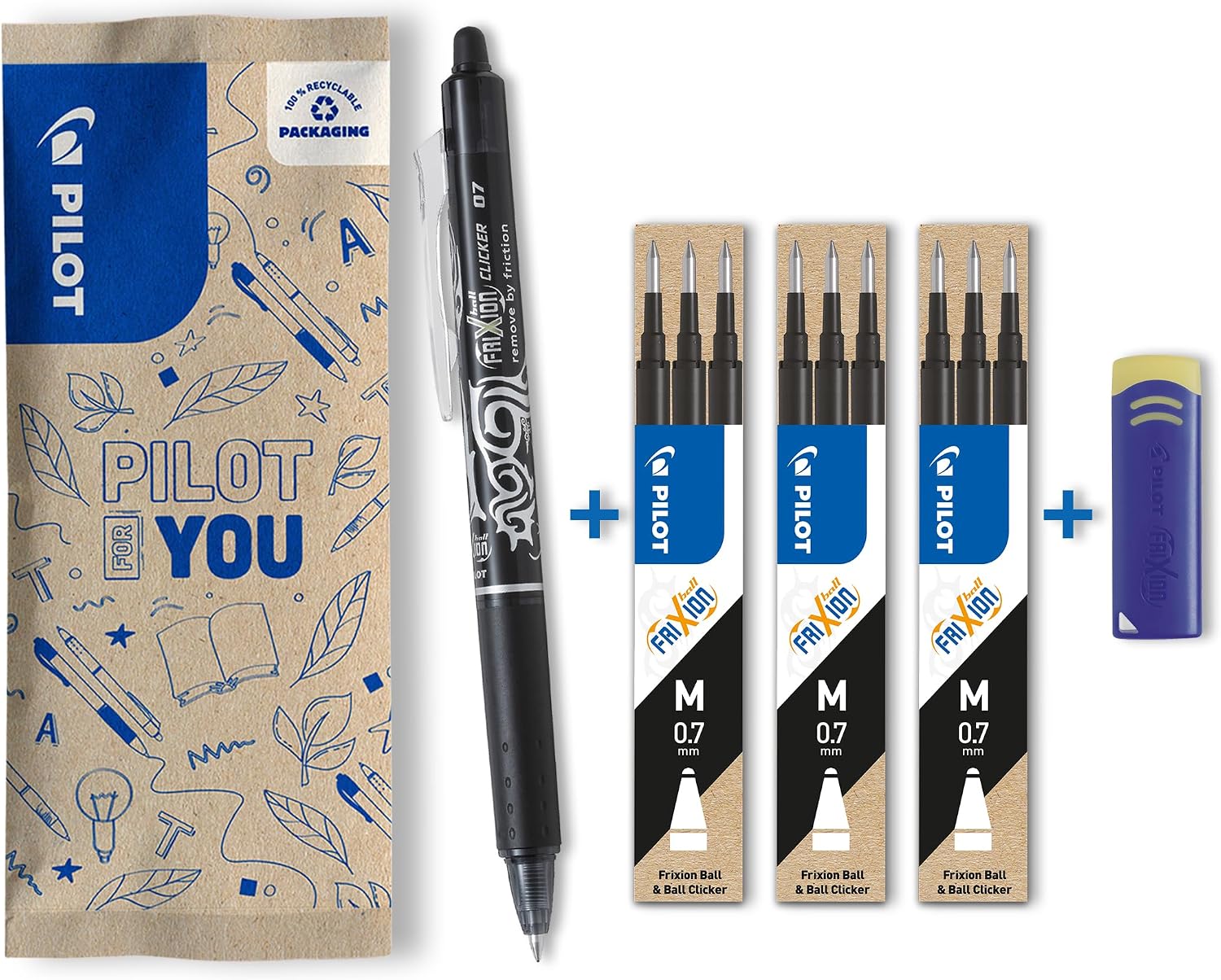 Thumbnail 3 de Pilot FriXion Ball Clicker Erasable Rollerball Pen Set (0.7mm) with 3 Refills