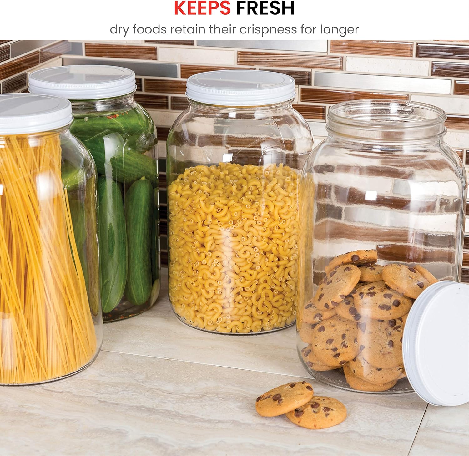 Detalle 2 de 1 Gallon Glass Jar with Lid – 2 Pack, Wide Mouth, Airtight Metal Lids, BPA-Free & Dishwasher Safe