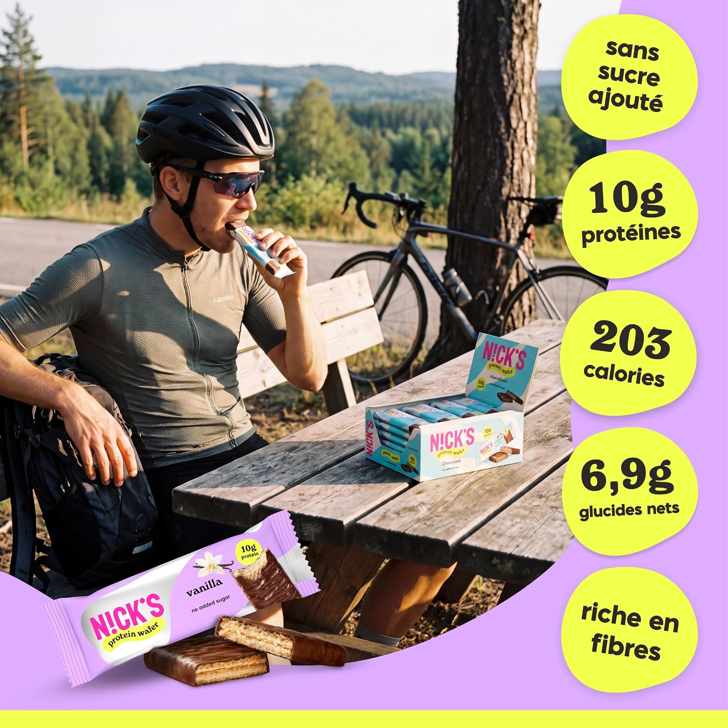Detalle de NICKS eiwitwafel vanille, 25% eiwit, glutenvrij en zonder toegevoegde suiker