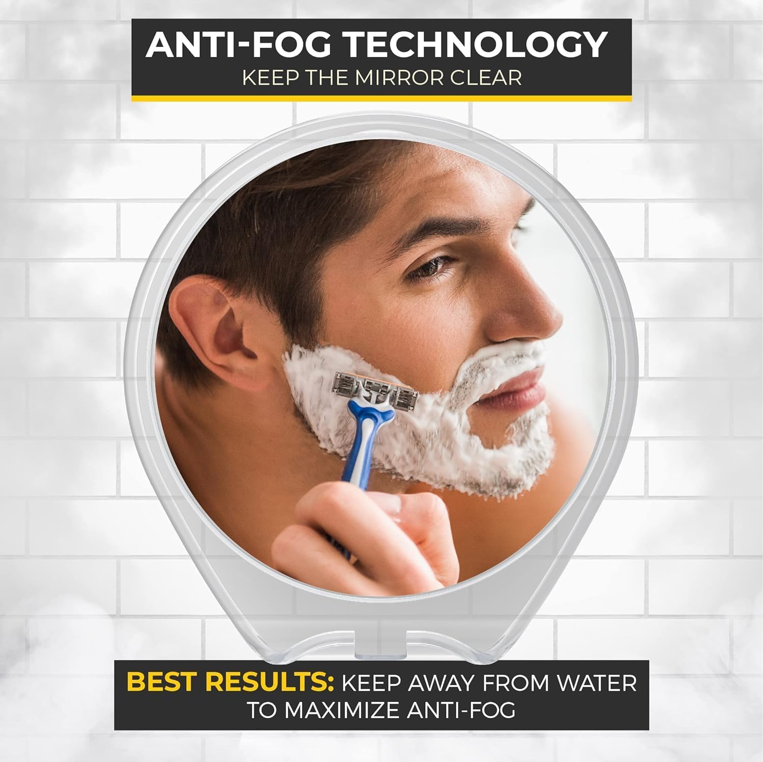 Thumbnail 2 de HONEYBULL Fogless Shower Mirror with Suction Mount ⌁ Anti-Fog Glass Mirror