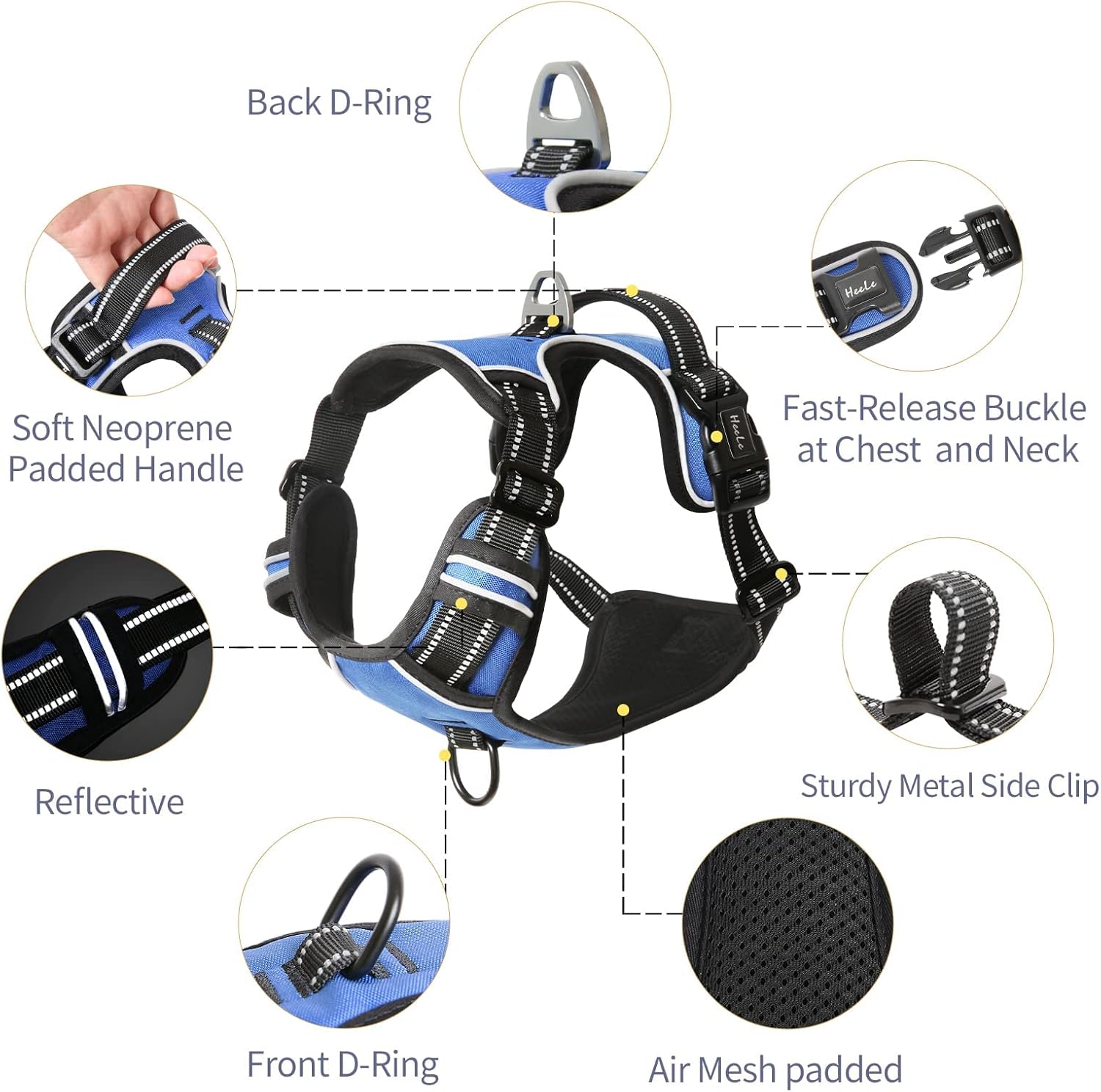Thumbnail 2 de HEELE Small Dog Harness with No-Pull Design and Reflective Trim (Size S) for Outdoor Training