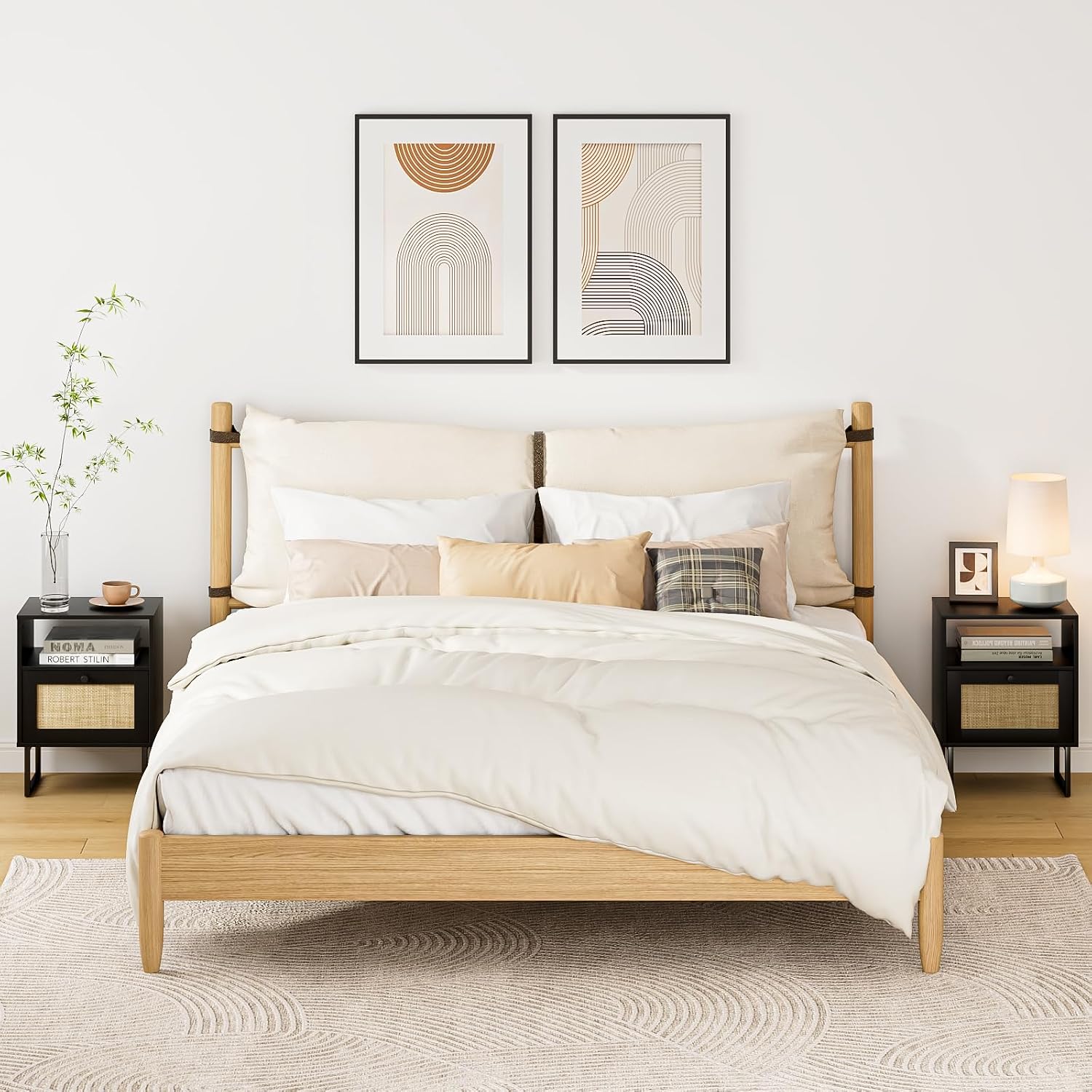 Thumbnail 5 de Masupu CA-HZ1378 Rattan Nightstand, Black, with Side-Opening Drawer and Open Shelf