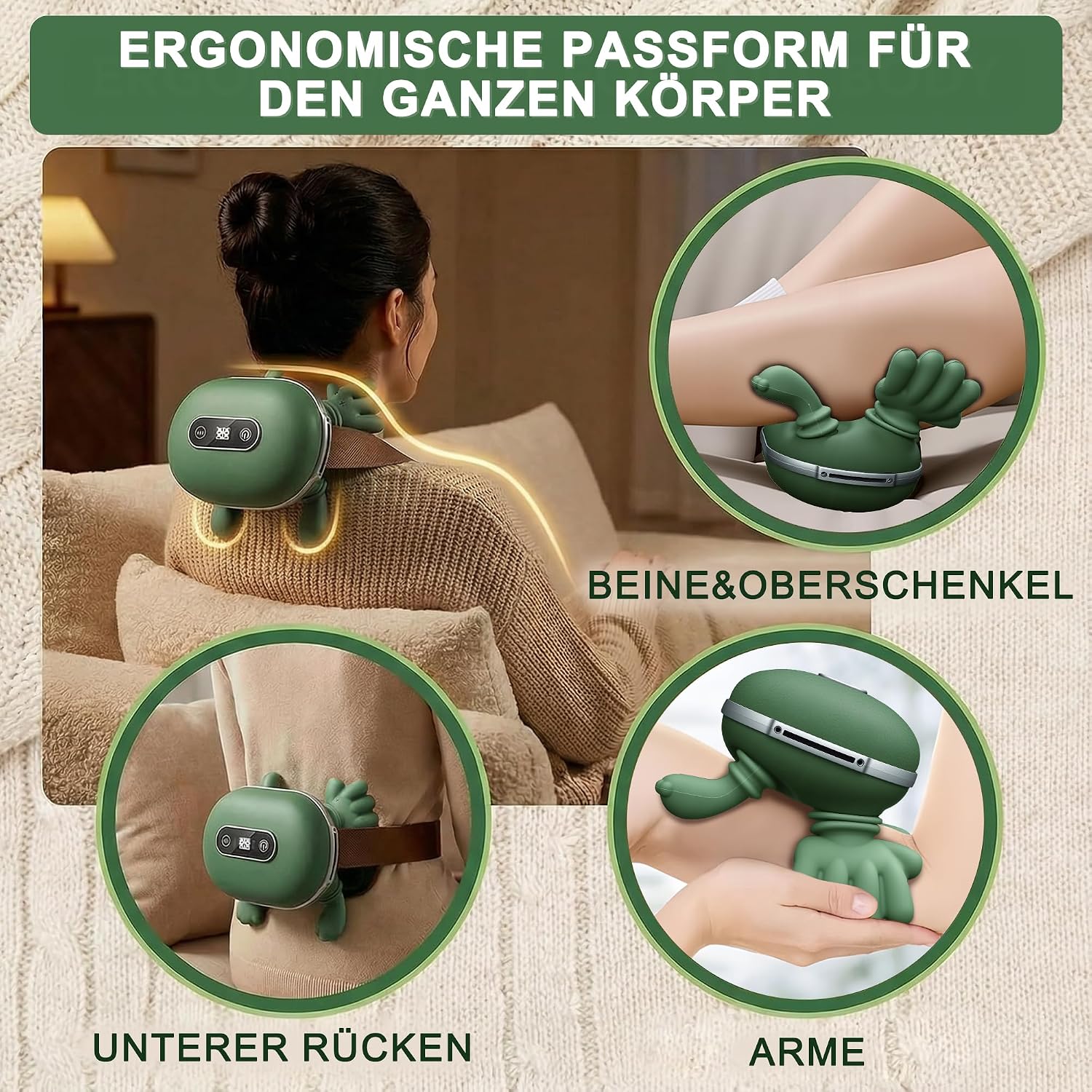 Detalle de Massagegerät 4D Nackenmassagegerät mit Touchscreen-Tasten, 3 Programmen und 2 Heizstufen