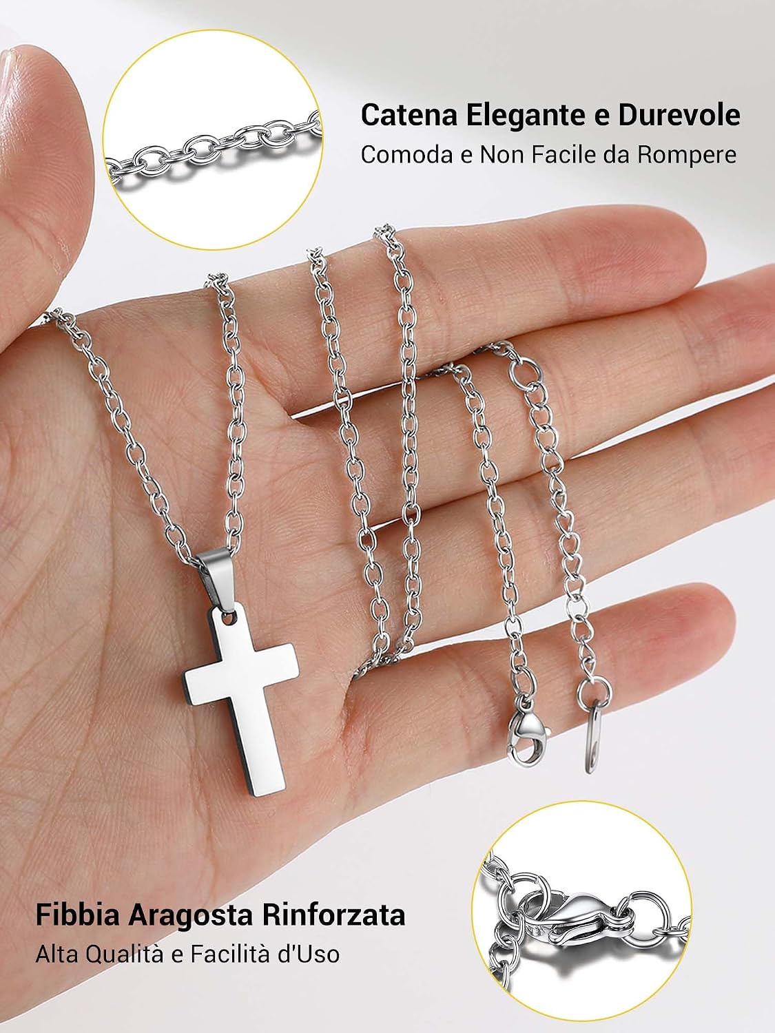 Detalle de PROSTEEL collana con pendente a croce in acciaio 316L, placcato oro – catena regolabile 50+5 cm
