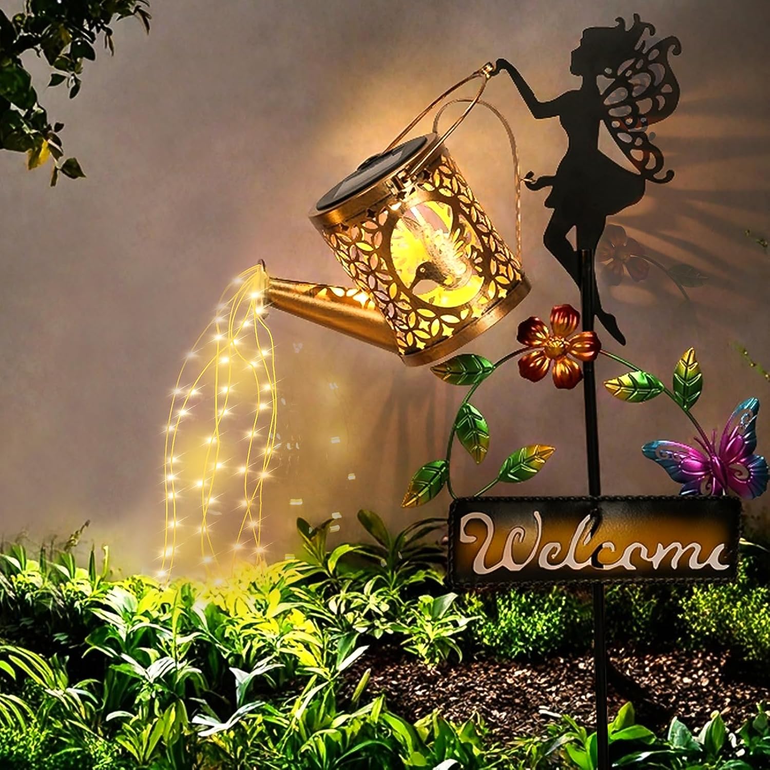 Detalle de ZKLiLi Solar Hummingbird Watering Can Garden Gift with Lights (Waterproof, 8 Lighting Modes)