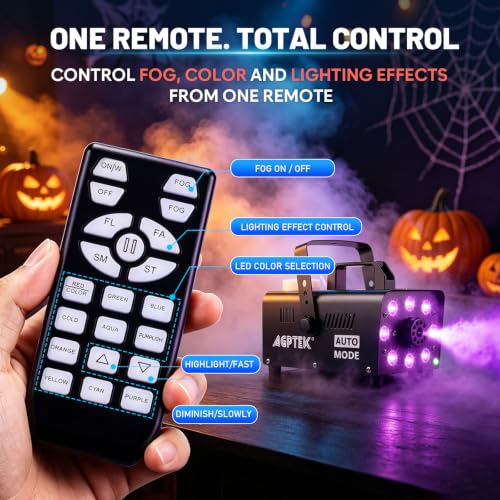 Detalle 2 de AGPTEK Fog Machine 600W with 12 RGB Colors, 4000 CFM, Auto Shutoff