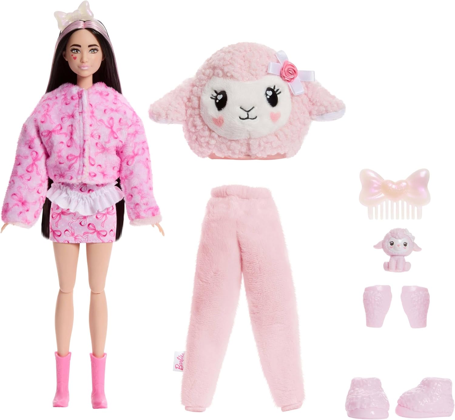 Detalle 2 de Barbie Cutie Reveal Dolci Fiocchi: bambola con agnellino di peluche e trasformazioni charming