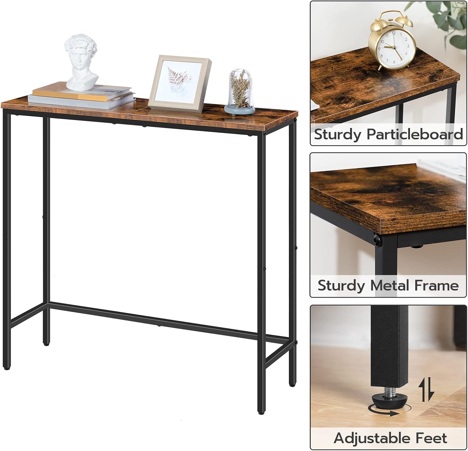 Thumbnail 5 de HOOBRO BF75XG01 Narrow Console Table, 75 cm, Rustic Brown and Black
