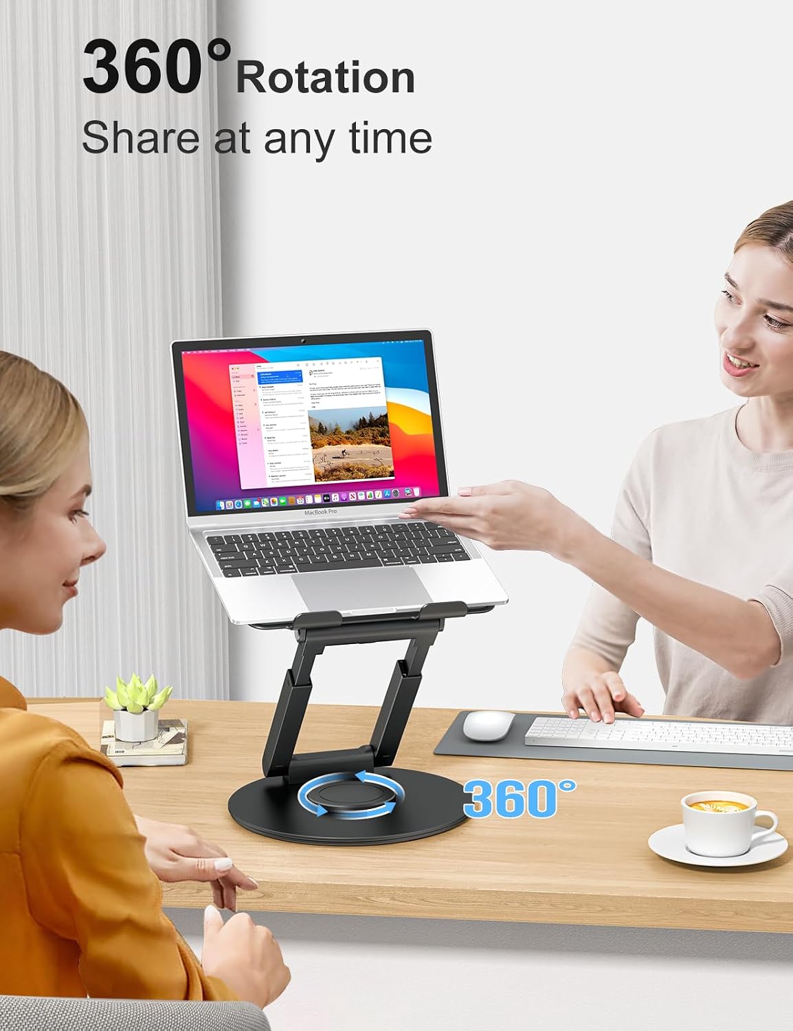 Detalle de tounee Laptop Ständer höhenverstellbar mit 360° drehbarer Basis – ergonomischer Laptop-Erhöhung für 10–17" (schwarz)