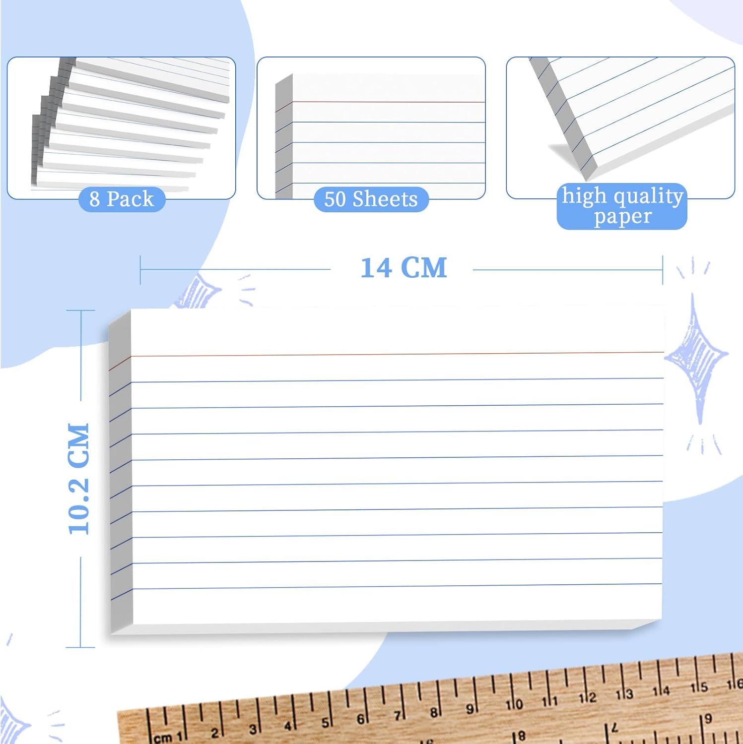 Detalle 2 de 400 PCS A6 Index Cards (10.2 x 14cm) Ruled Flash & Revision Cards – White, 160gsm paper