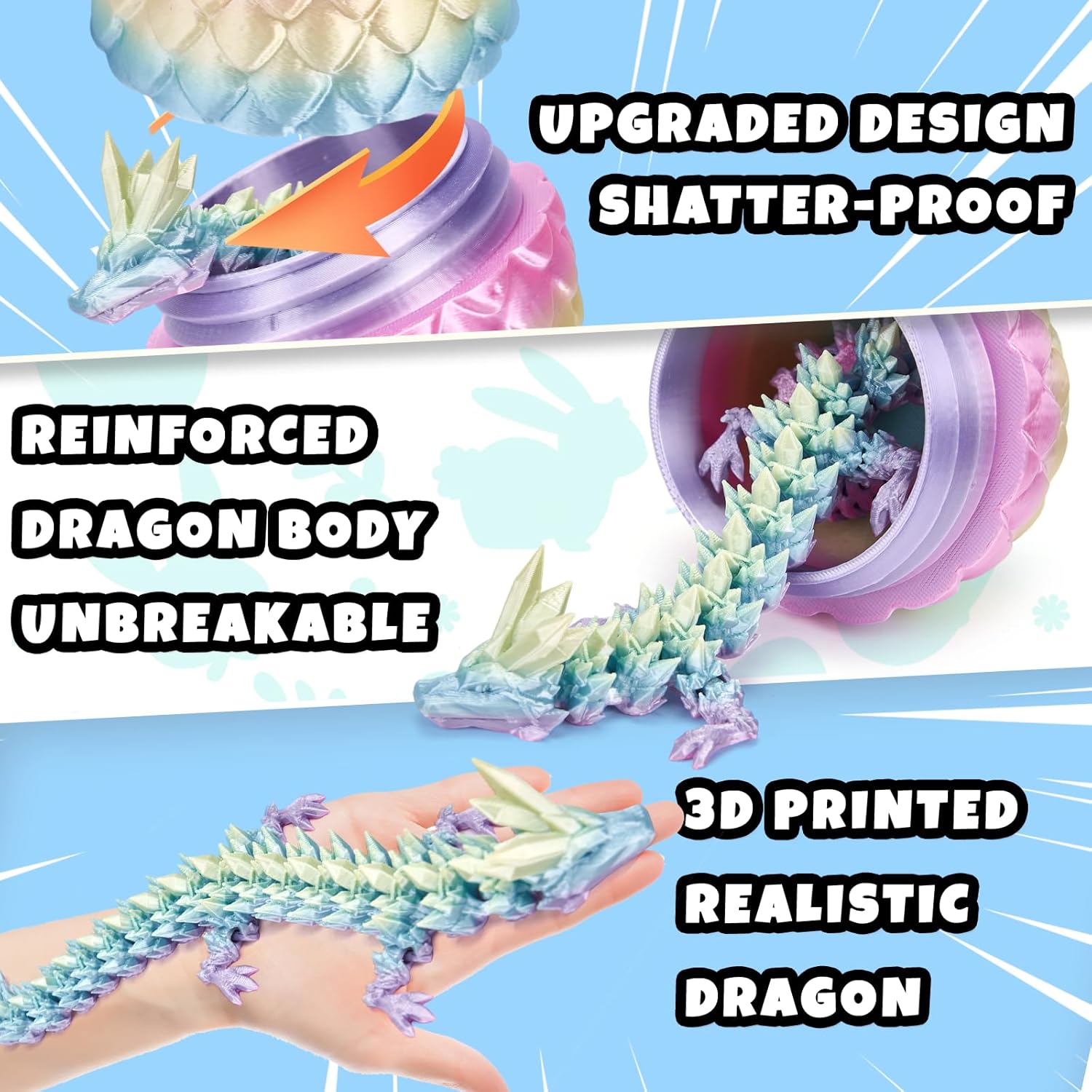 Detalle de YILCER 12" 3D Printed Dragon Egg Fidget Toy (Rainbow Color PLA) — 12-inch