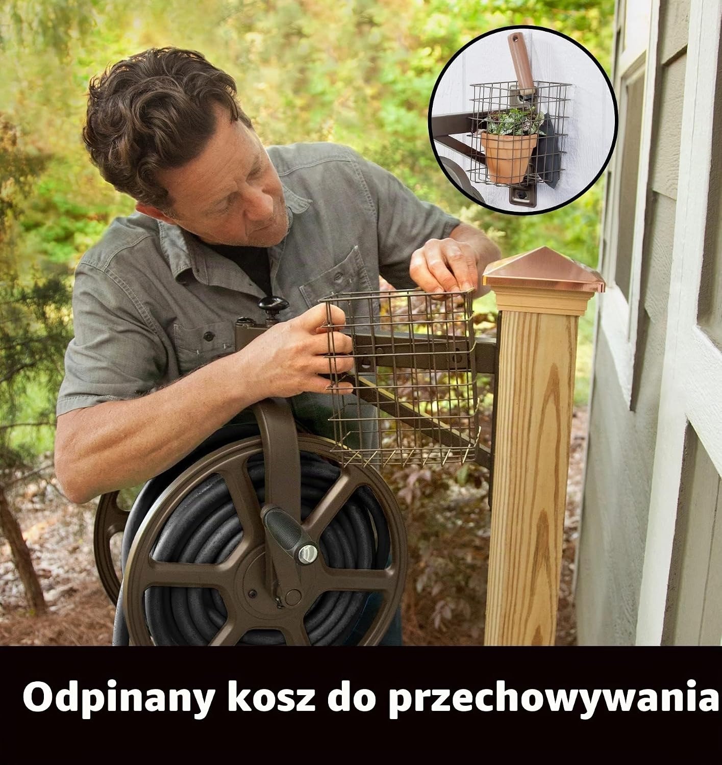 Detalle de Liberty Garden 712 obrotowy bęben ścienny na wąż, stalowy, brązowy