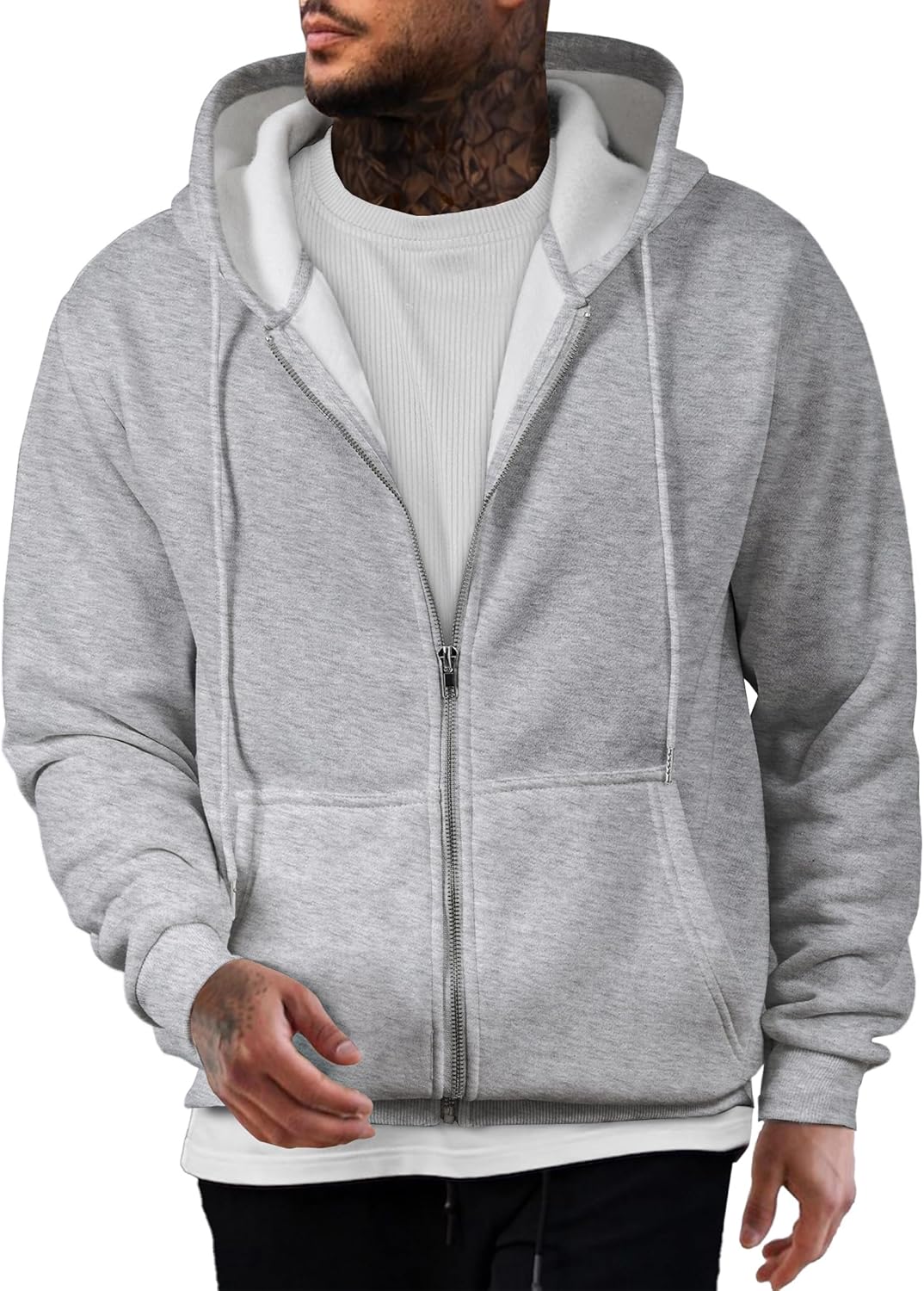 Detalle de JMIERR Hoodie Herren Baumwolle Einfarbig mit Reißverschluss – Sweatjacke Langarm, warm und alltagstauglich