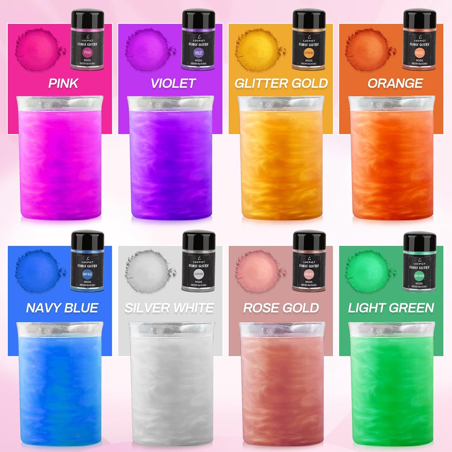 Detalle 2 de LUCPICT eetbare glitter voor dranken en gebak, 4 stuks, 3 g