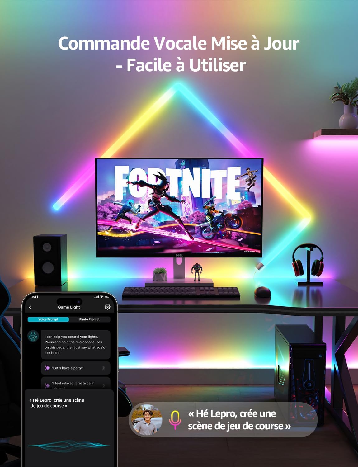 Detalle de Lepro WL1 IA Applique murale RGB IA, 6 pièces + 2 coins, contrôle vocal et synchronisation musique