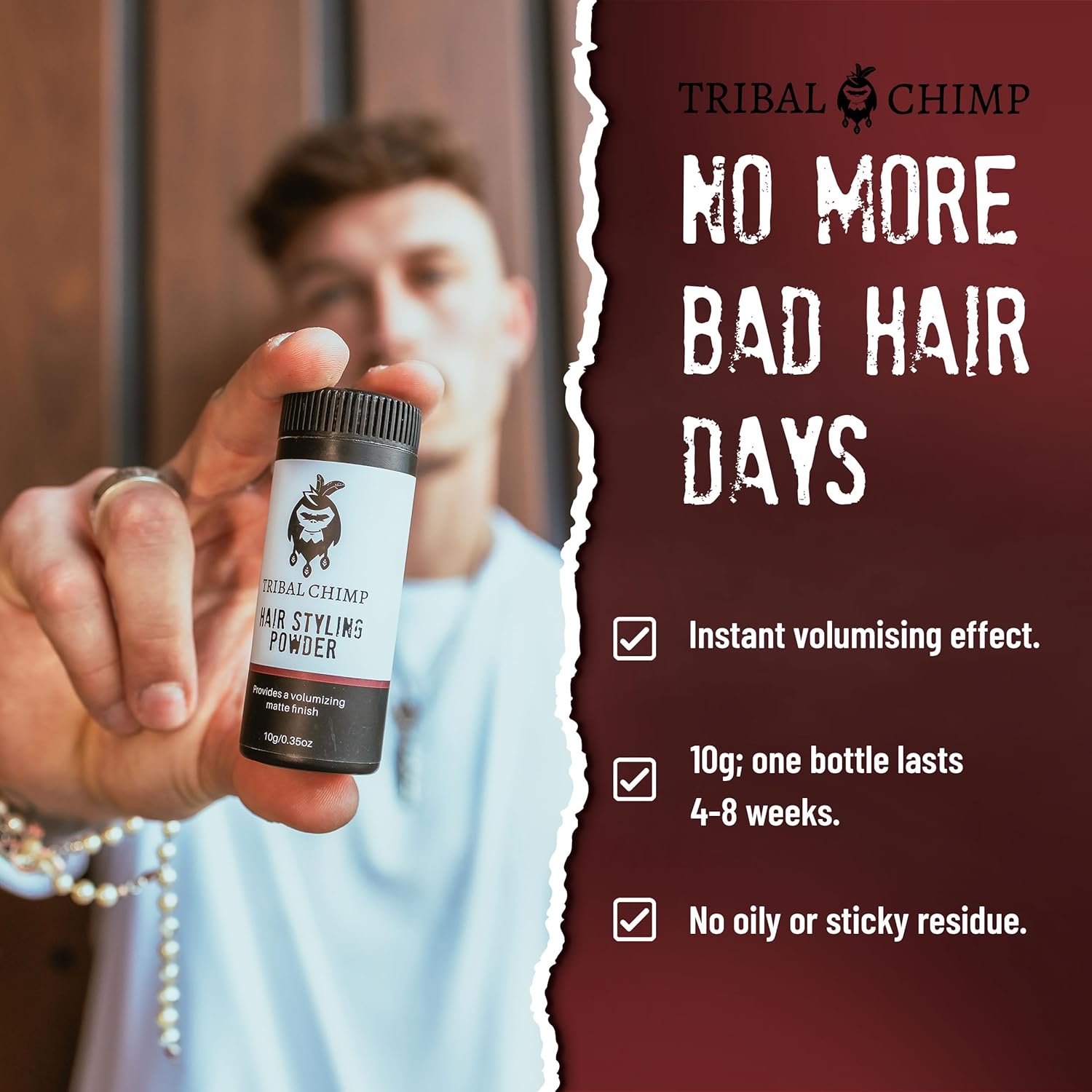 Thumbnail 2 de Tribal Chimp Hair Styling Powder (10g) — matte volumizer & texture powder with invisible 24H hold