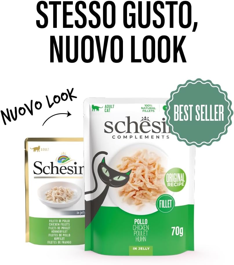 Detalle 2 de Schesir Pollo 12x70g: filetti di pollo in gelatina per gatti, pratica confezione multipack