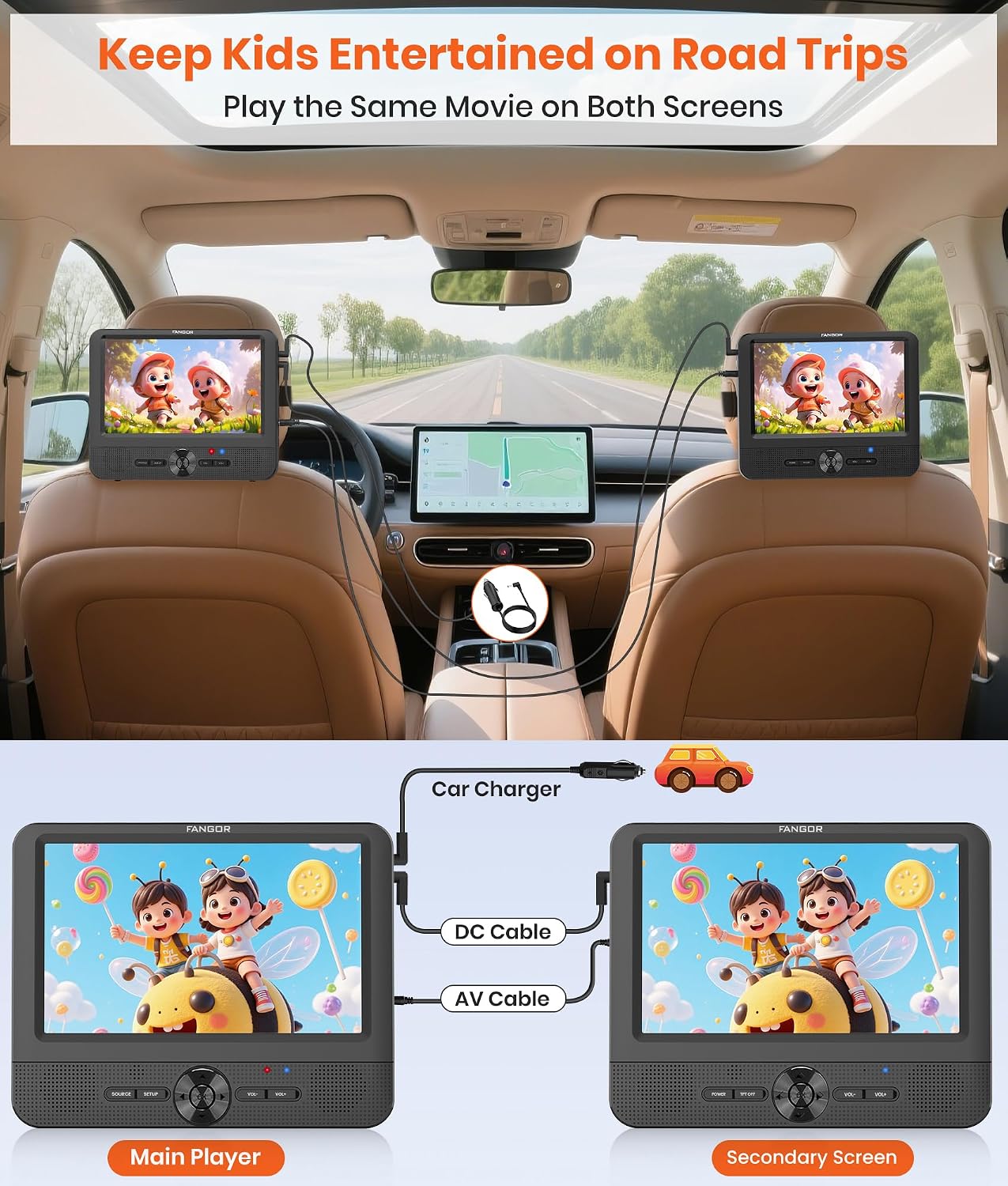 Detalle 2 de FANGOR 7.5 Inch Car DVD Player with 5-Hour Battery