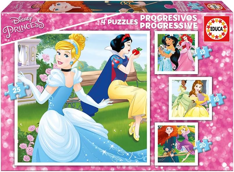 Detalle de Educa Disney Princess — 4 puzzles enfant progressifs dès 3 ans (17166)
